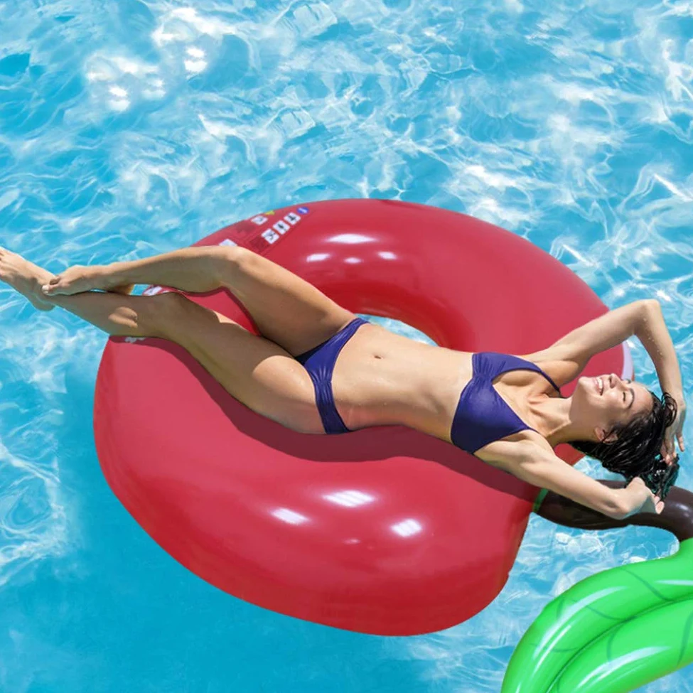 Anillo de natación de Cereza Gigante, Flotador de Piscina Inflable de Manzana de 120 cm, colchón de Aire para Adultos, Tumbona de Playa, Juguete de Fiesta de Agua-Red