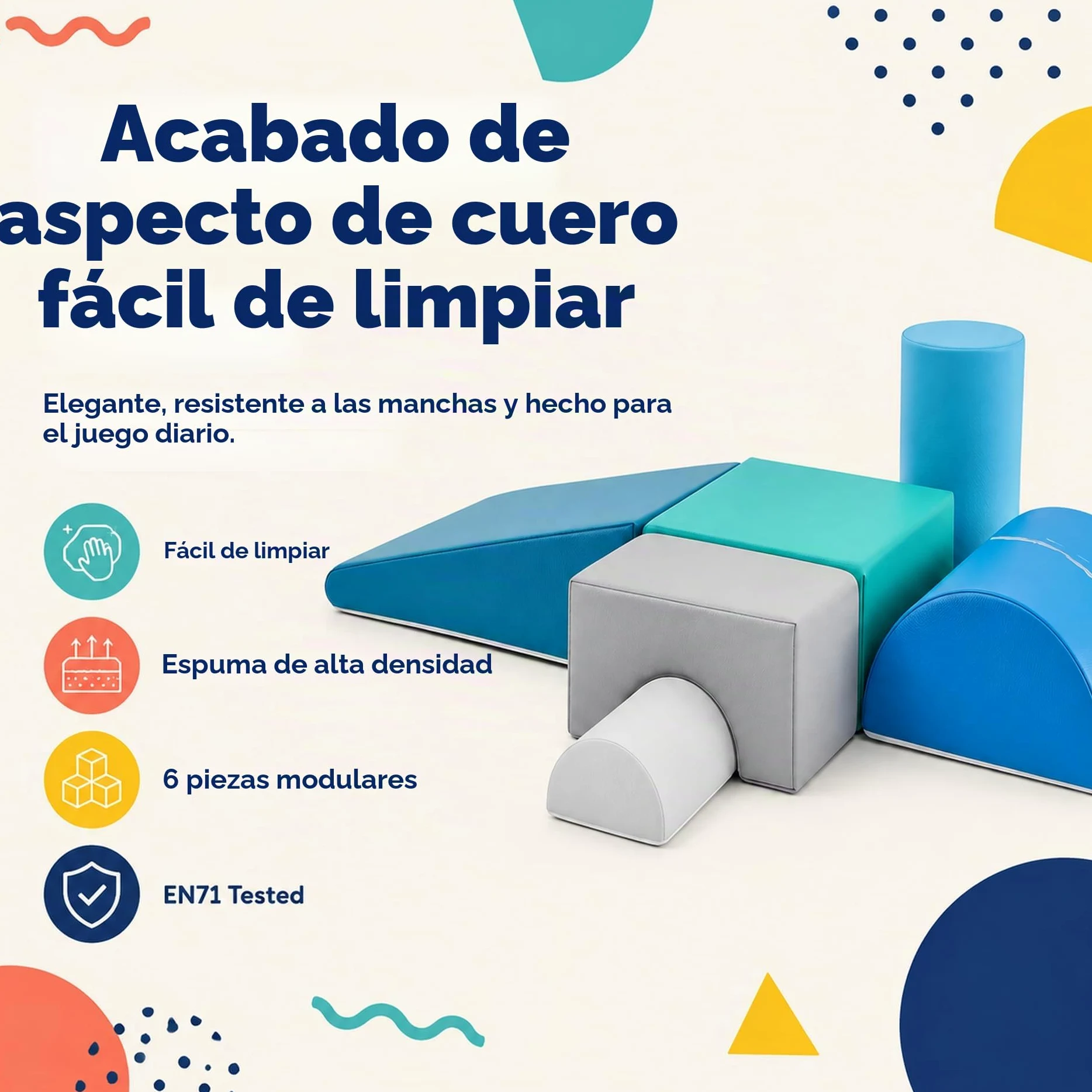 JungleDove Juego de 6 Bloques de Espuma para Niños: Cuero PU Bloques Psicomotricidad Infantil - Set de Escalada Arco Elíptico Suave Ligero para Interior Infantil para Escalar y Niños de 4 Años