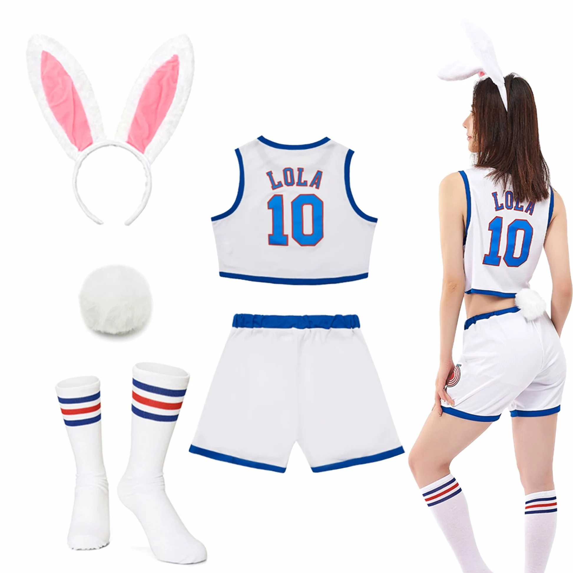 DORISUBE Disfraz de Lola #10 para mujer, disfraz de película espacial para Halloween, camiseta de animadora y pantalones cortos, con 4 accesorios XS-XXL