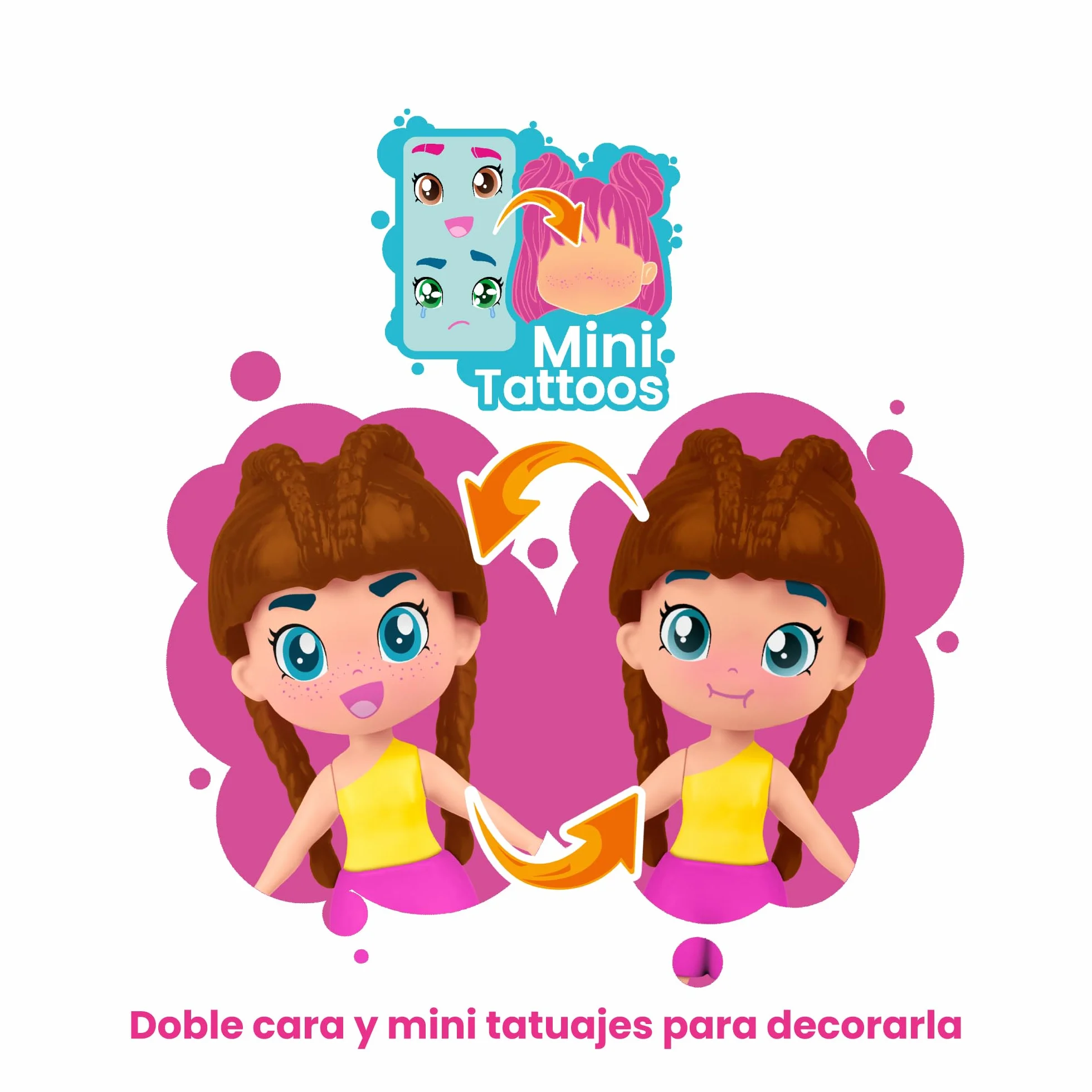 Pinypon TOP Girls Brunette, Chica TOP Morena con Outfit de Street Style, Figura de 11 cm Articulada de Brazos y Piernas, Doble Cara y Ropa y Zapatos Intercambiables, +4 años, Famosa (PNN00200)