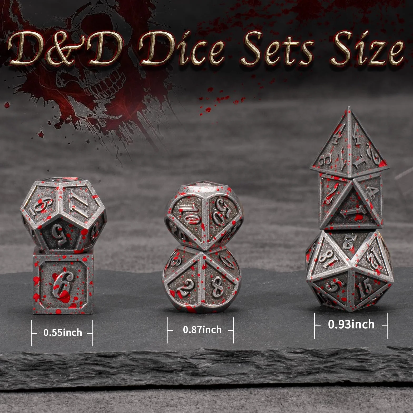Dados D&D de Metal para Dungeons and Dragons, D20 para Juegos de Mesa, RPG, MTG, Shadowrun Pathfinder (Sangre Plateada)