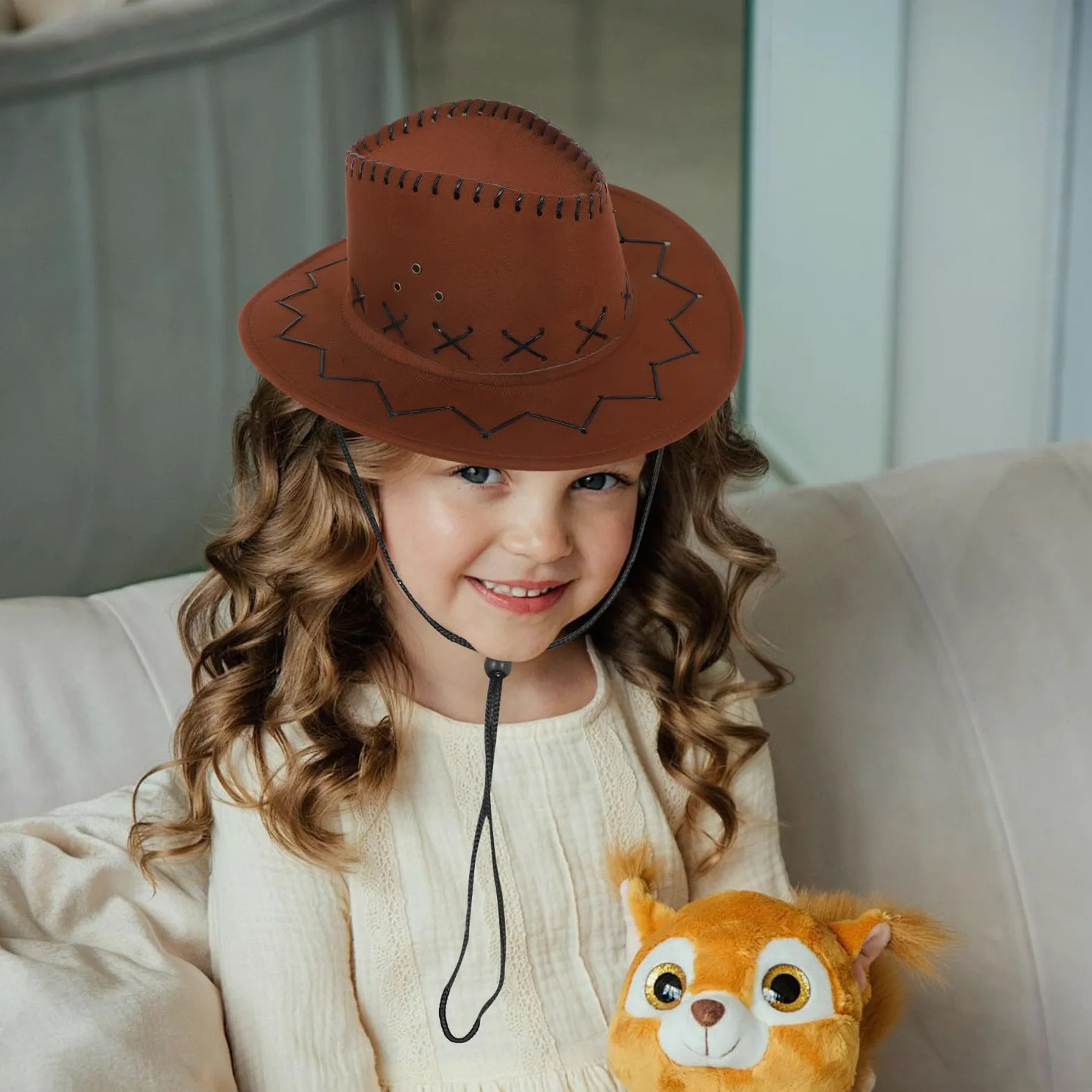BESPORTBLE Disfraz de vaquero occidental para niños, juego de chaleco, sombrero, pañuelo para el cuello para Halloween, carnaval, fiesta de disfraces, color marrón, talla M (115-130 cm)