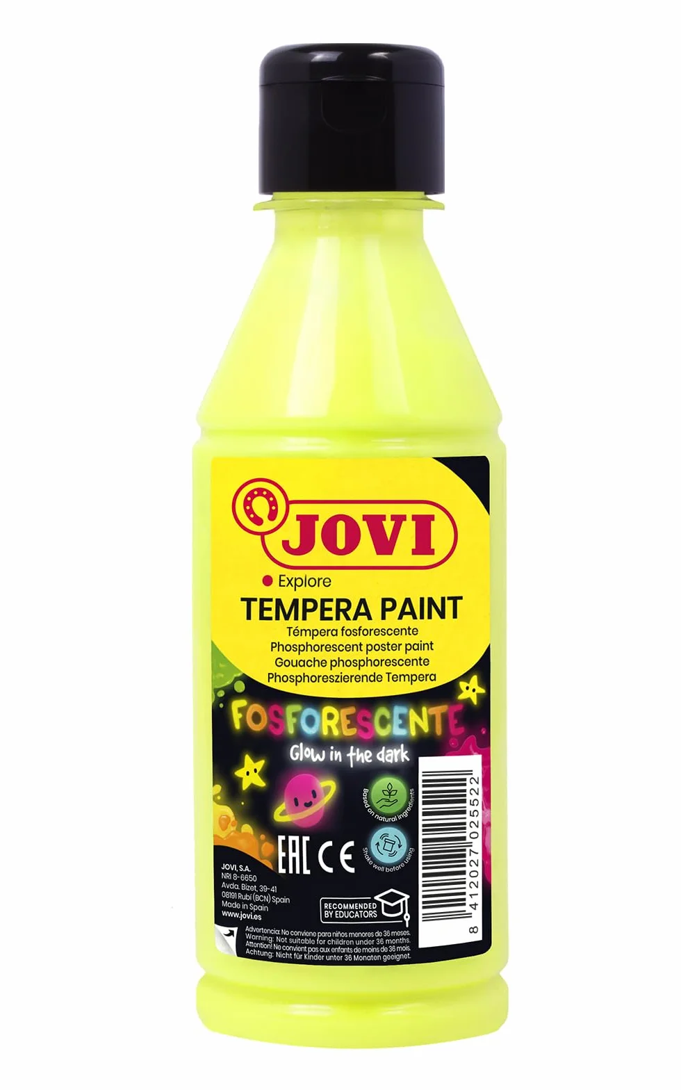 Jovi Fosforescente témpera, 250 ml, Color Amarillo (51902)