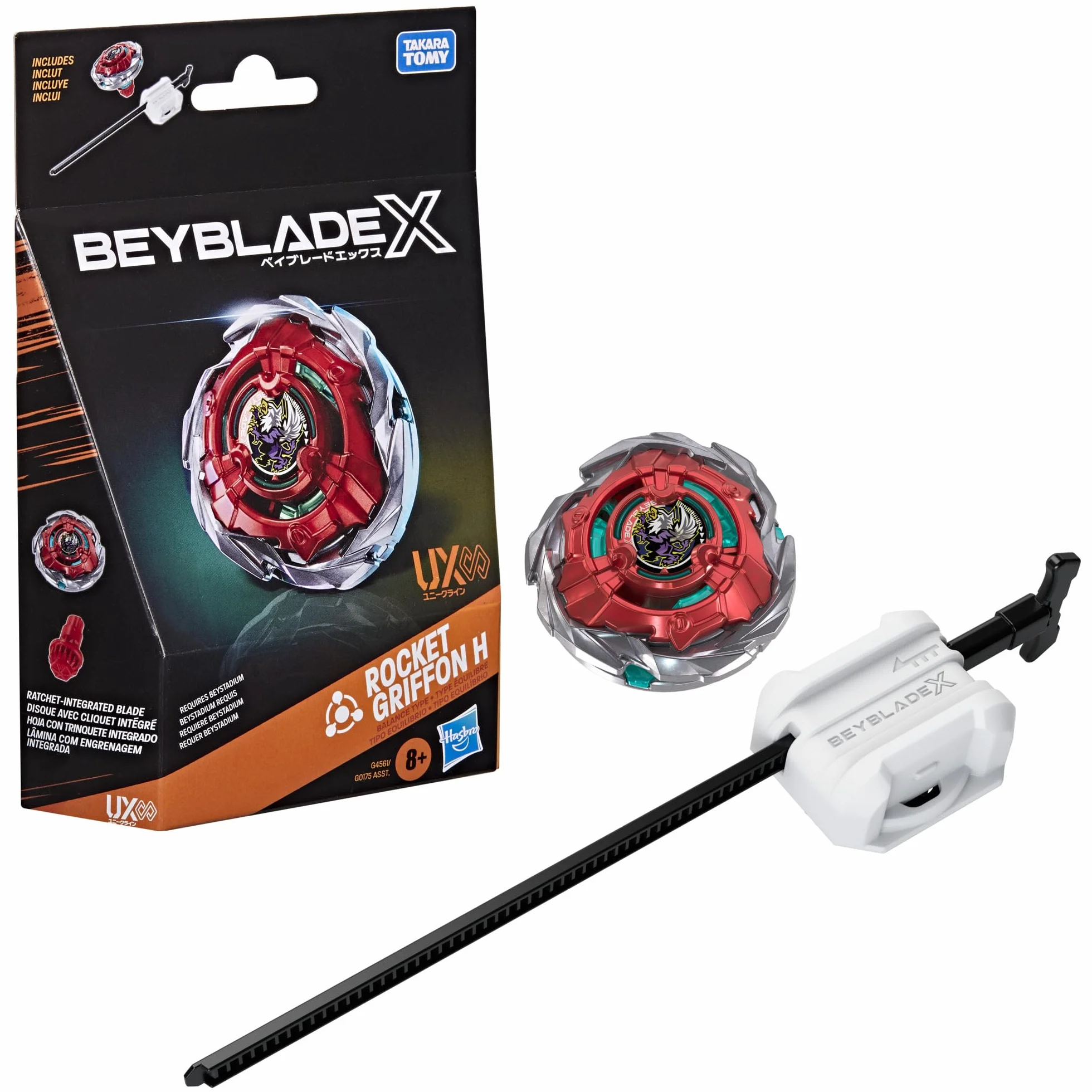 Beyblade X, Rocket Griffon H UX Infinity, Kit Inicial con Top Takara Tomy de Tipo Equilibrio y Lanzador, Juego de Tops de Batalla, A Partir de 8 años