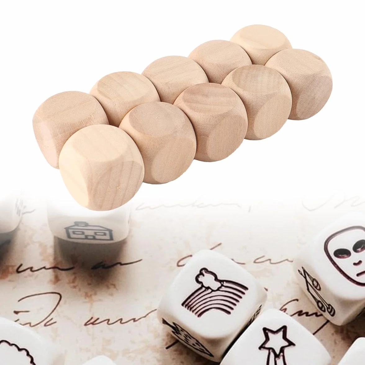 Sarini 10 Dados De Madera De 20 Mm, Redondos, Lisos, De Seis Caras, Sin Pintar, Para Enseñanza DIY, Recursos Creados, Enseñanza De Juegos.