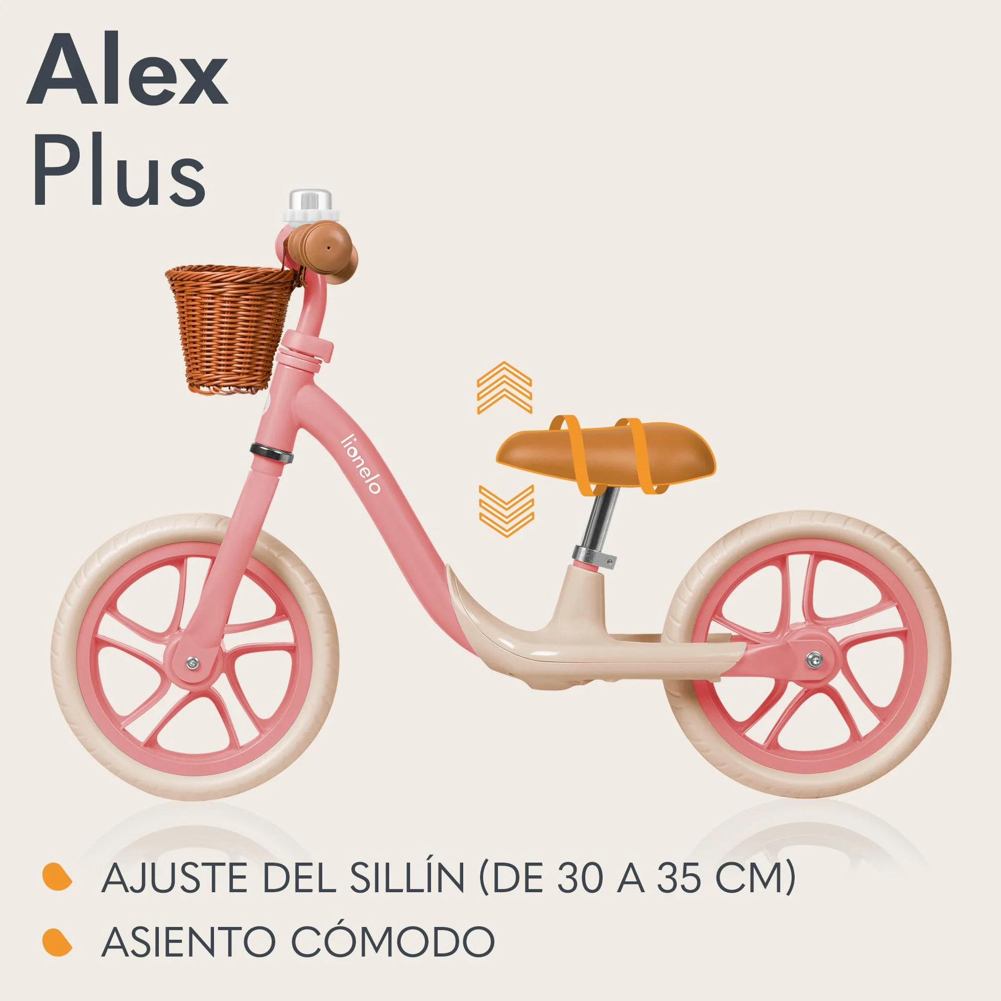 lionelo Alex Bicicleta sin Pedales de 3 años hasta 30 kg, Bicicleta de Equilibrio para Menores, Regulación del Asiento y del Volante, Ruedas Ligeras, Reposapiés Perfilado