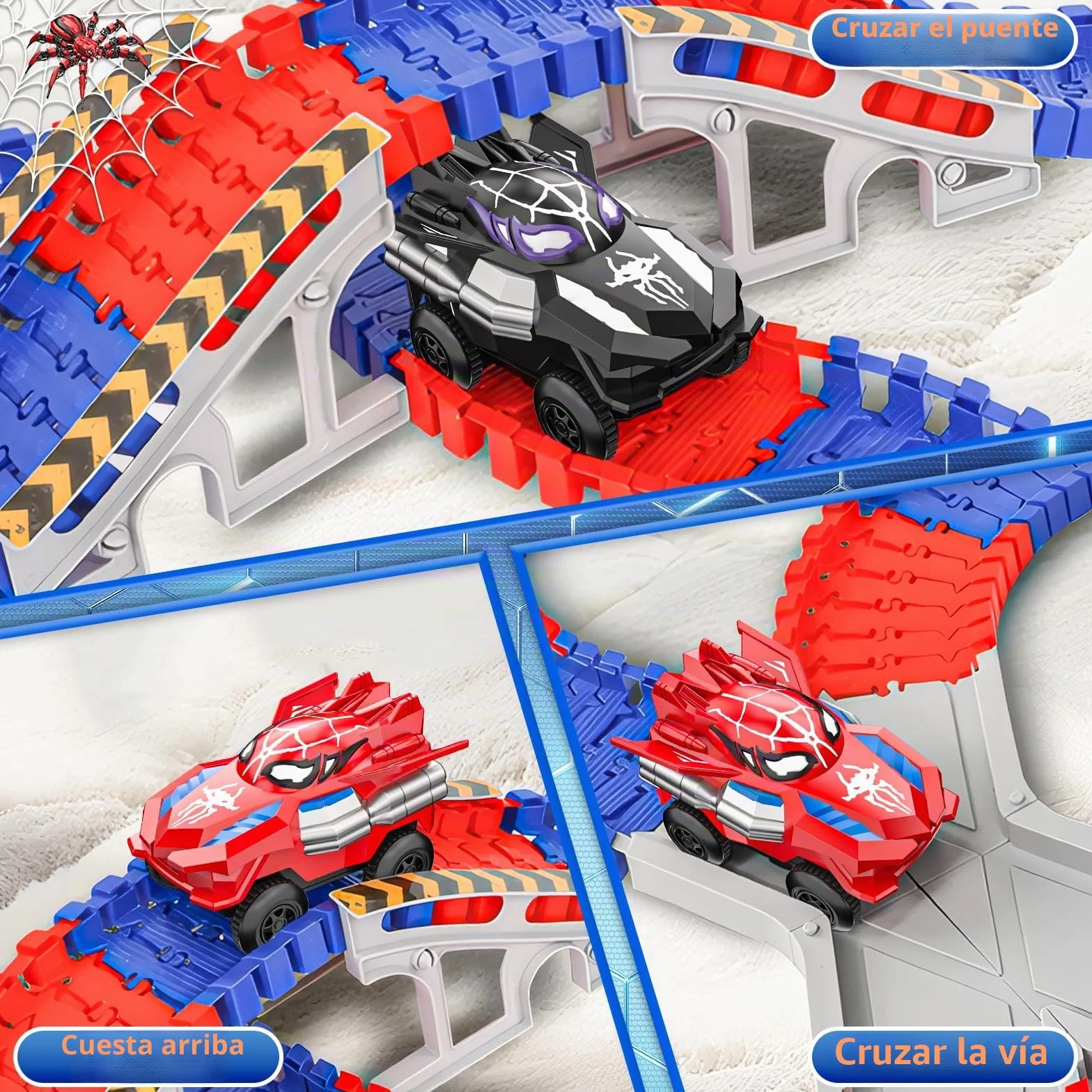 Kssvzz Spider Circuito Coches Niños 2 3 4 5 6 Años, Flexible Pista de Carros Juguete, Regalo Cumpleaños Navidad Niño Niña 2-8 Años(212 Piezas)