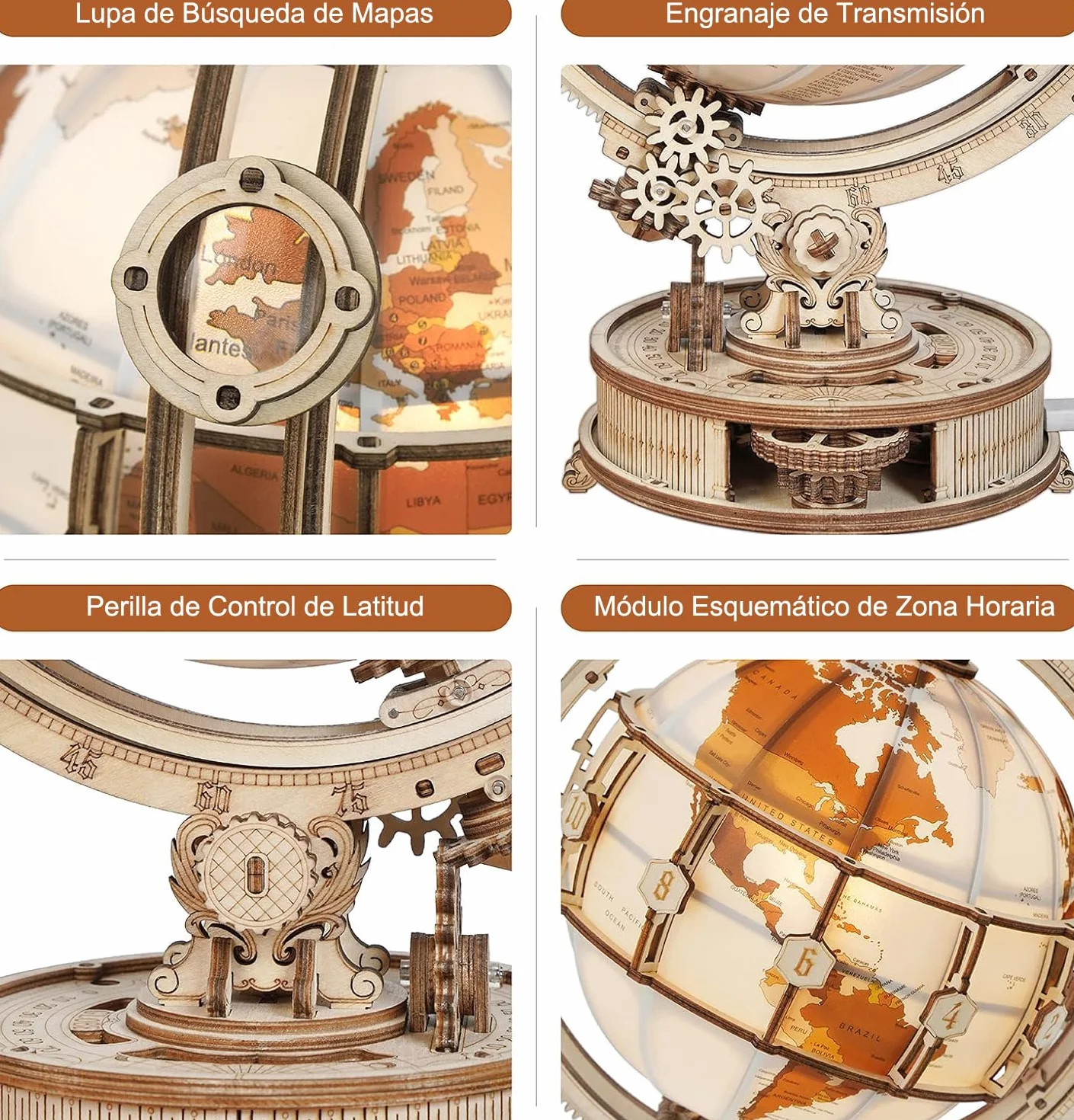 ROKR Puzzle 3D Madera Globo Luminoso Maquetas de Madera para Construir Maquetas para Montar, 180 Piezas, Luminous Globe