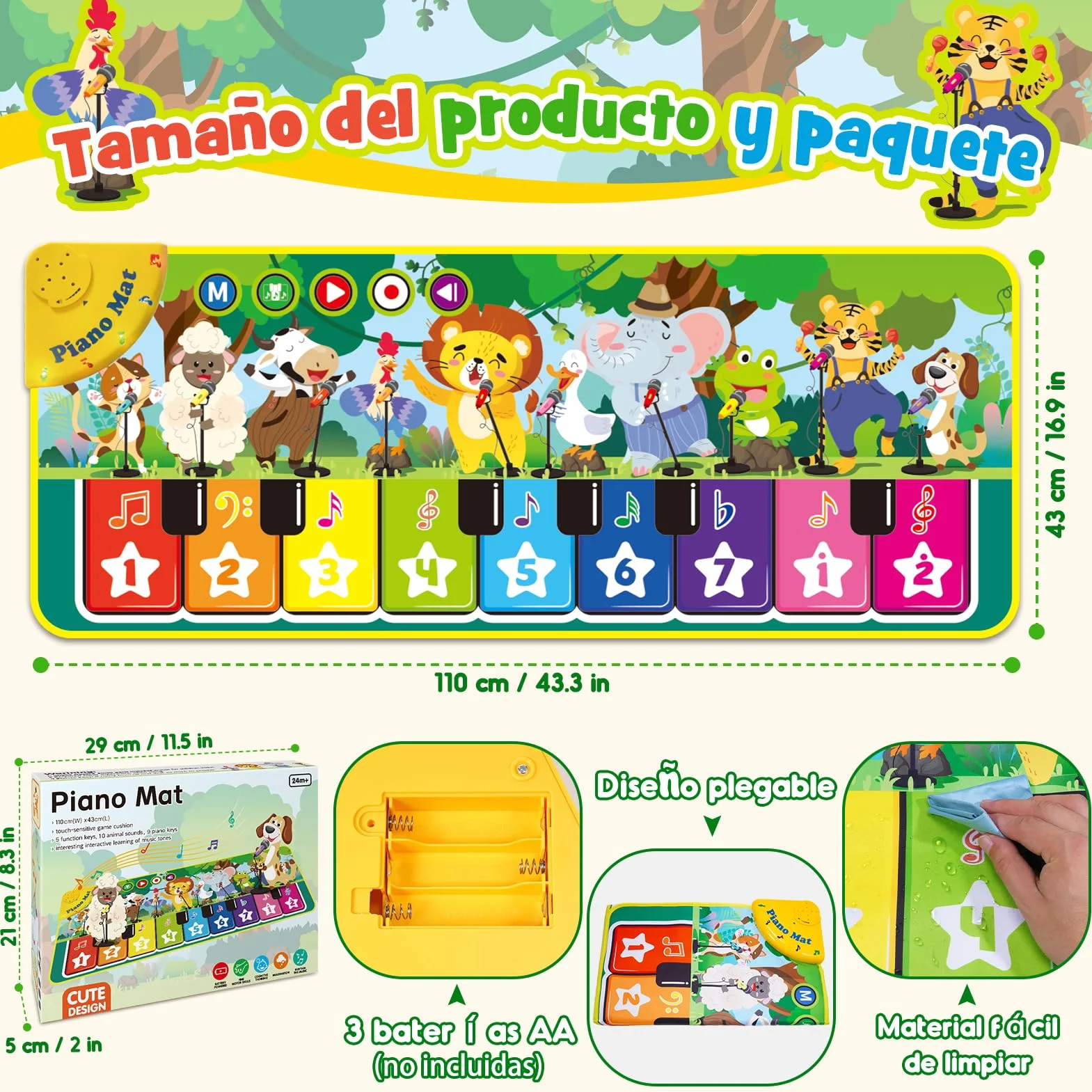 Juguetes Niños 1 Año, Alfombra Musical con 10 Sonidos De Animales Regalo 1 2 Niños Niña Años, Piano Infantil Juegos Juguetes Montessori Educativos Sensoriales Bebe Regalos Pascua Niño