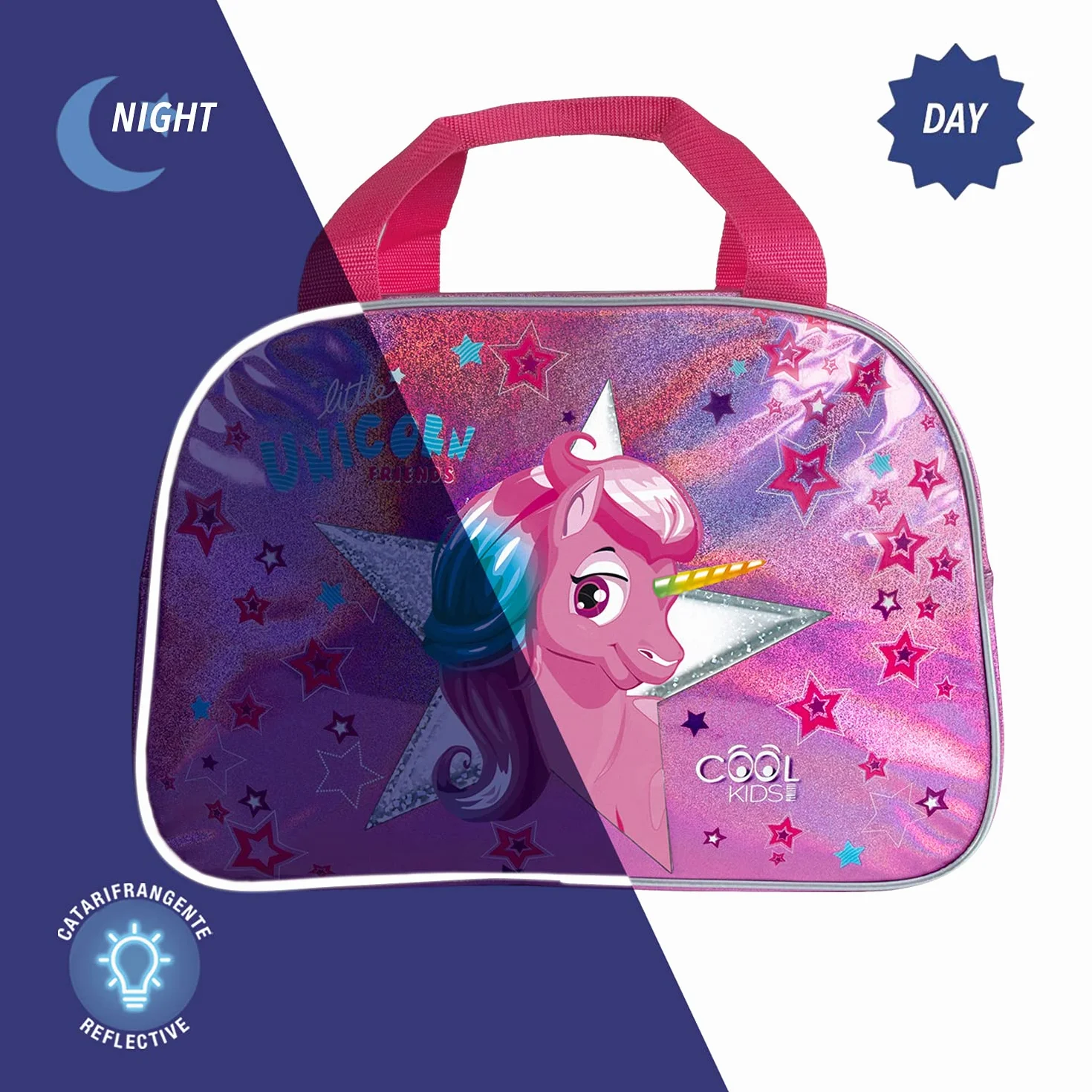 PERLETTI Bolsa Deporte Niñas Bandolera Colorida Mochila Gimnasio Chicas Estrellas Reflectantes 28x41.5x21