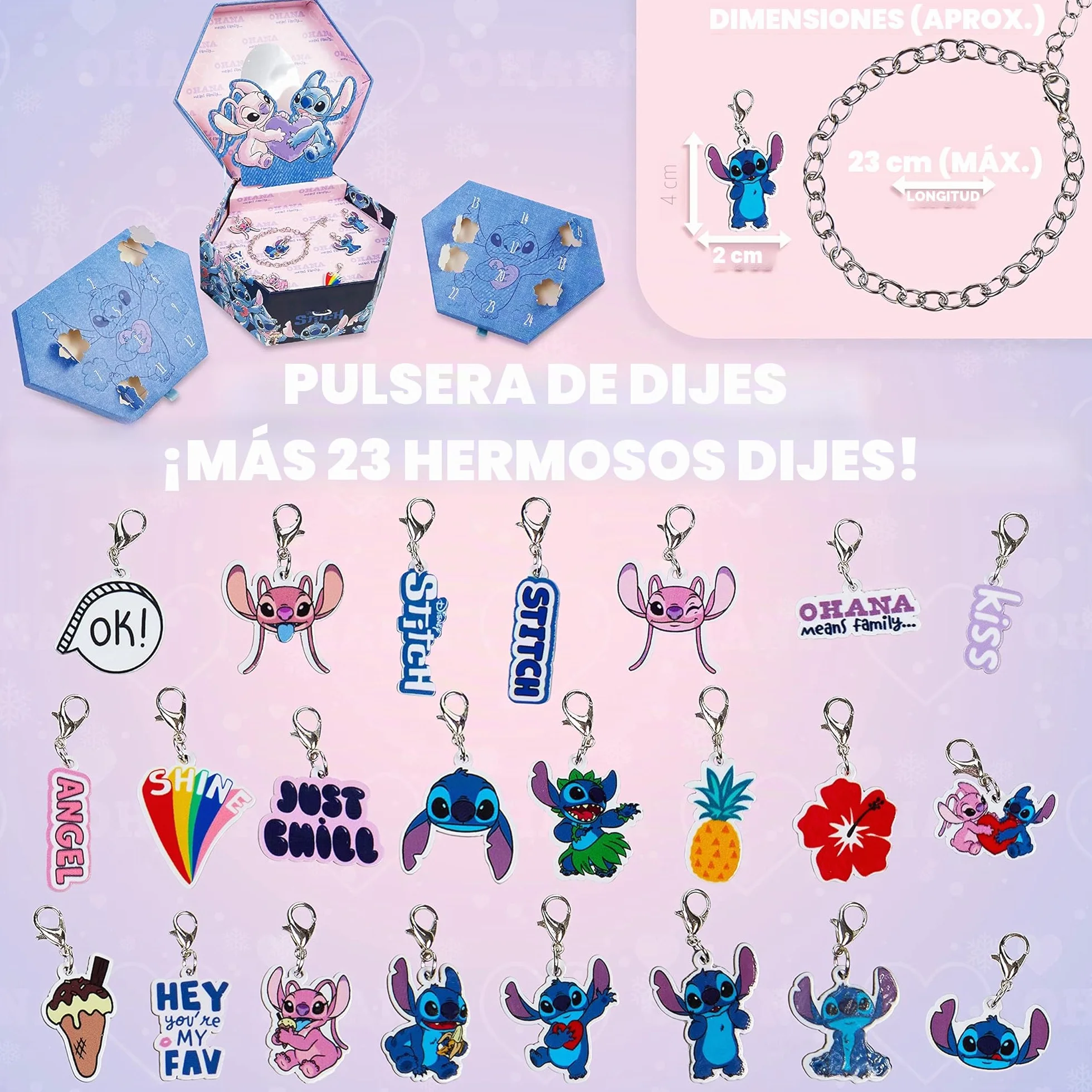 Disney Stitch Calendario Adviento 2025 Niña Adolescente DIY Calendário Cuenta Atrás para Navidad con Bolsillos Vacío o Pulsera Dijes Regalo Niñas (Stitch Joyería)
