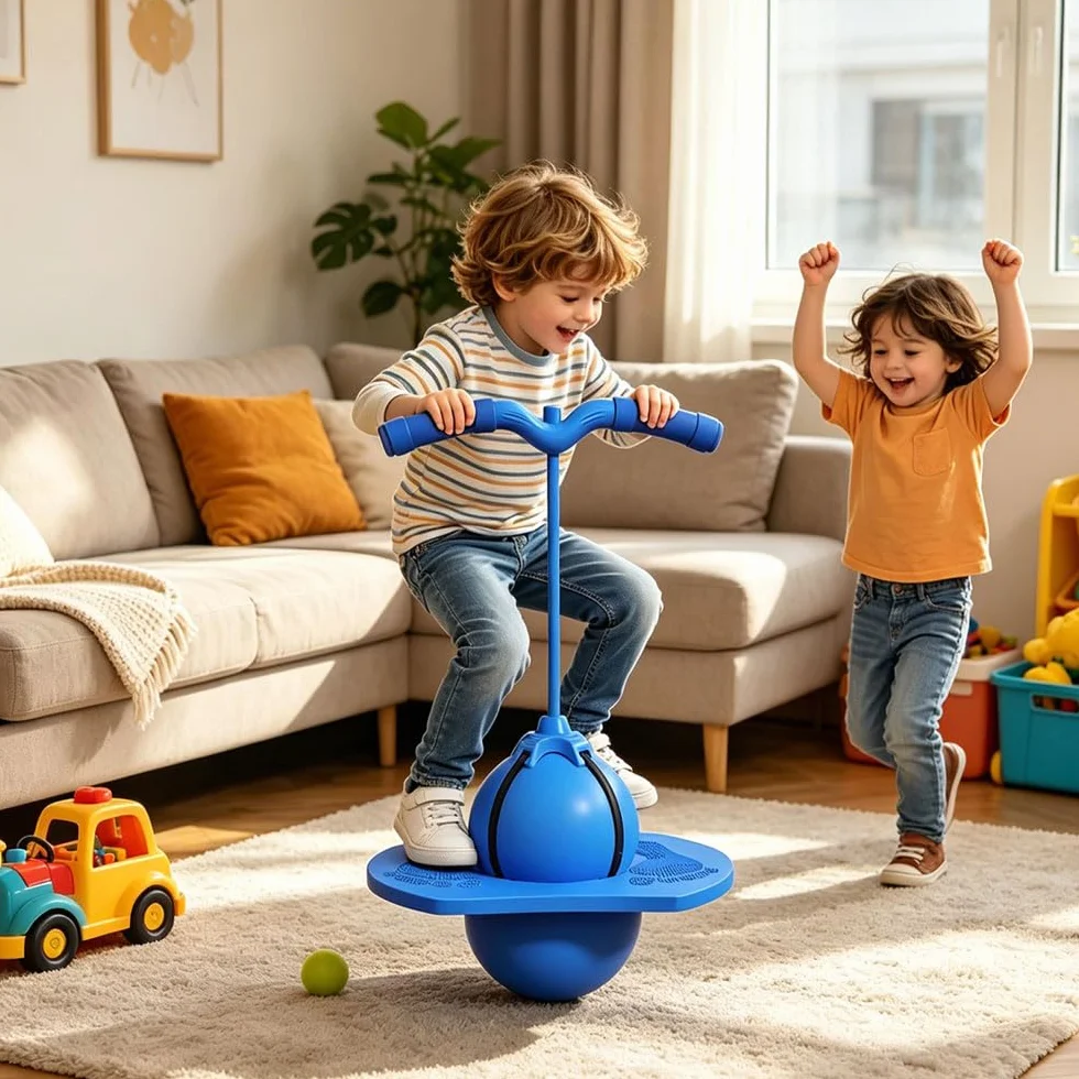 Balón Saltarín Equilibrio Niños Balance Jumping Ball Pelota Saltarina con Asa Antideslizante Pelota Saltarina con Mango para Interior Exterior Gimnasio Hogar Sala de Estar
