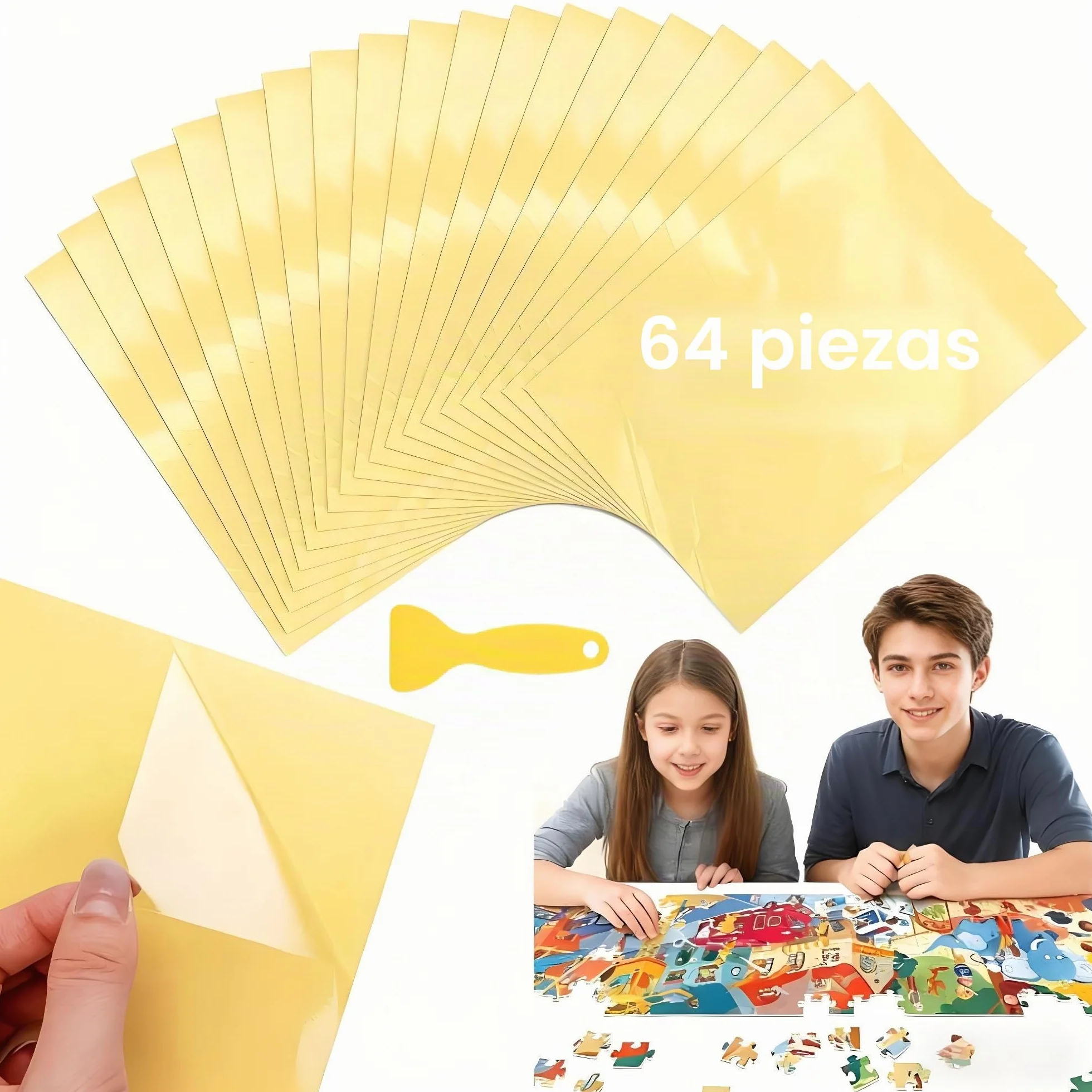 64 Hojas Pegamento para Puzzle Cola para Puzzle Papel Adhesivo Doble Cara Lámina Autoadhesiva Rompecabezas Apto para 8×1000 Piezas de Puzzles Fotos y Postales(25 × 18 cm)
