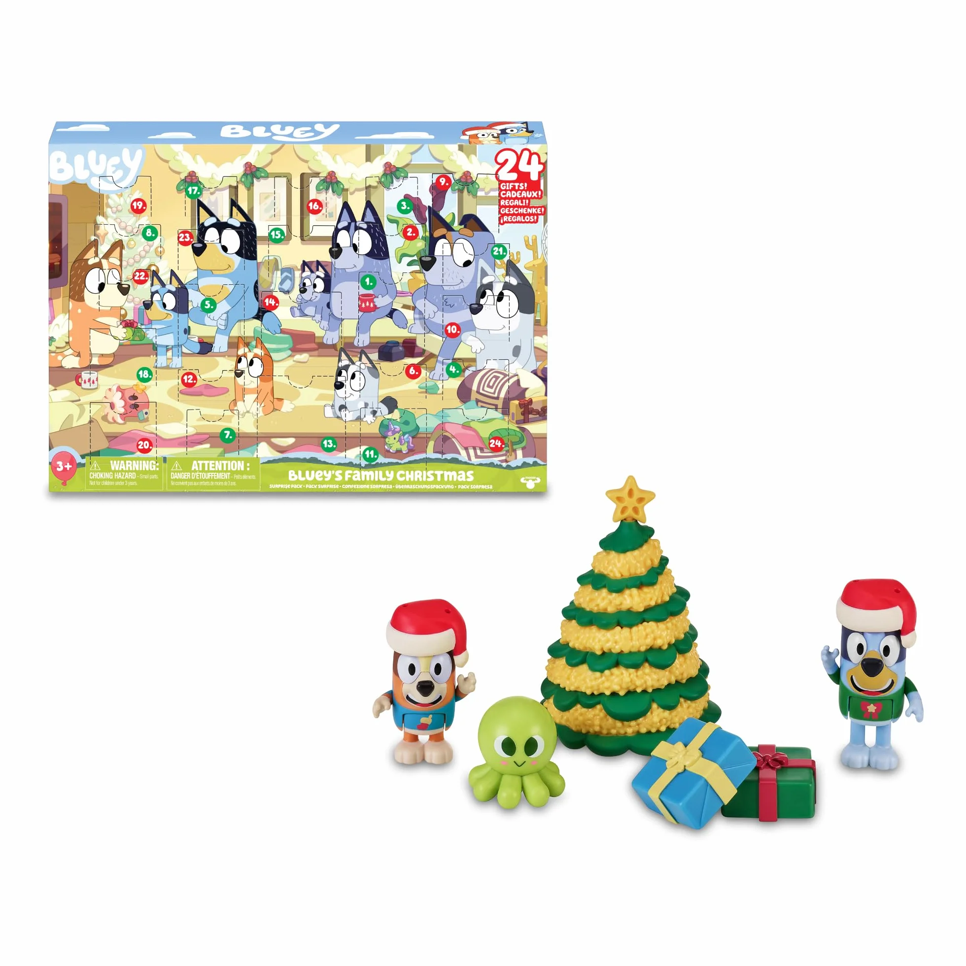 Bluey - Calendario de Adviento, calendario con 24 piezas, incluye figuras de la serie y accesorios, para niños y niñas +3 años de edad, Famosa (BLY54000)