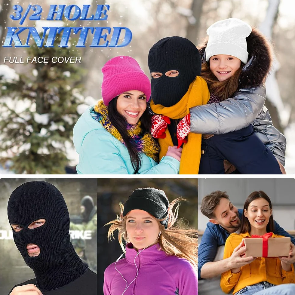 Pasamontañas 3-Agujeros 2-Agujeros Balaclava Punto de Invierno Cubierta Facial cálida Gorro de Esquí