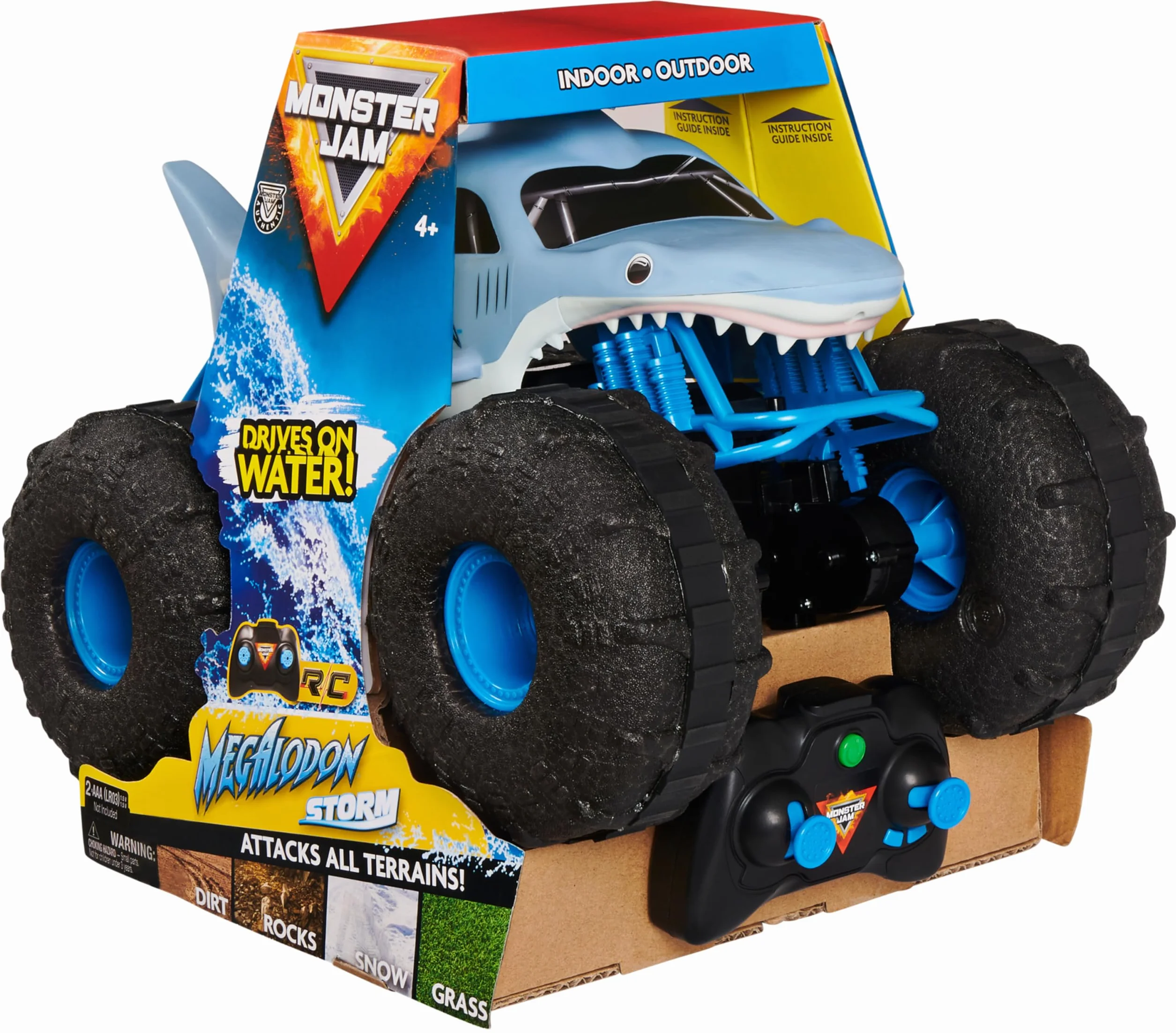 Monster Jam - Coche Teledirigido Megalodón Monster Truck - Coche RC Megalodon Storm a Escala 1:15-2.4GHZ hasta 76m - Juguetes Niños 4 Años + Regalo Niño 4 Años +