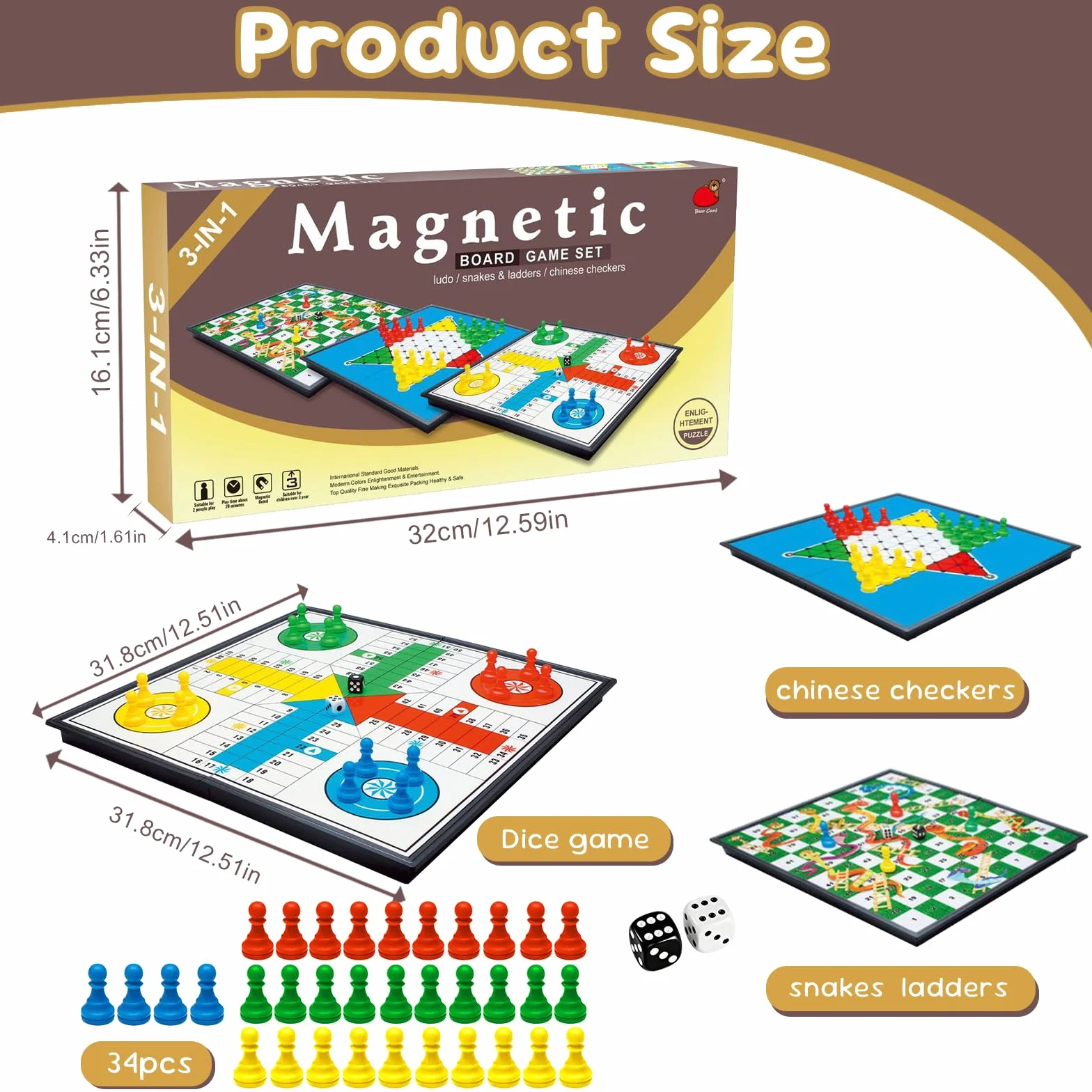 3 en 1 Parchis Magnetico Incluye Serpientes Escaleras, Ajedrez Aviones Ajedrez con Dados, Portátil Ajedrezs para Niños, Juegos Educativos para Toda Familia, Ideales para Viajes por Carretera