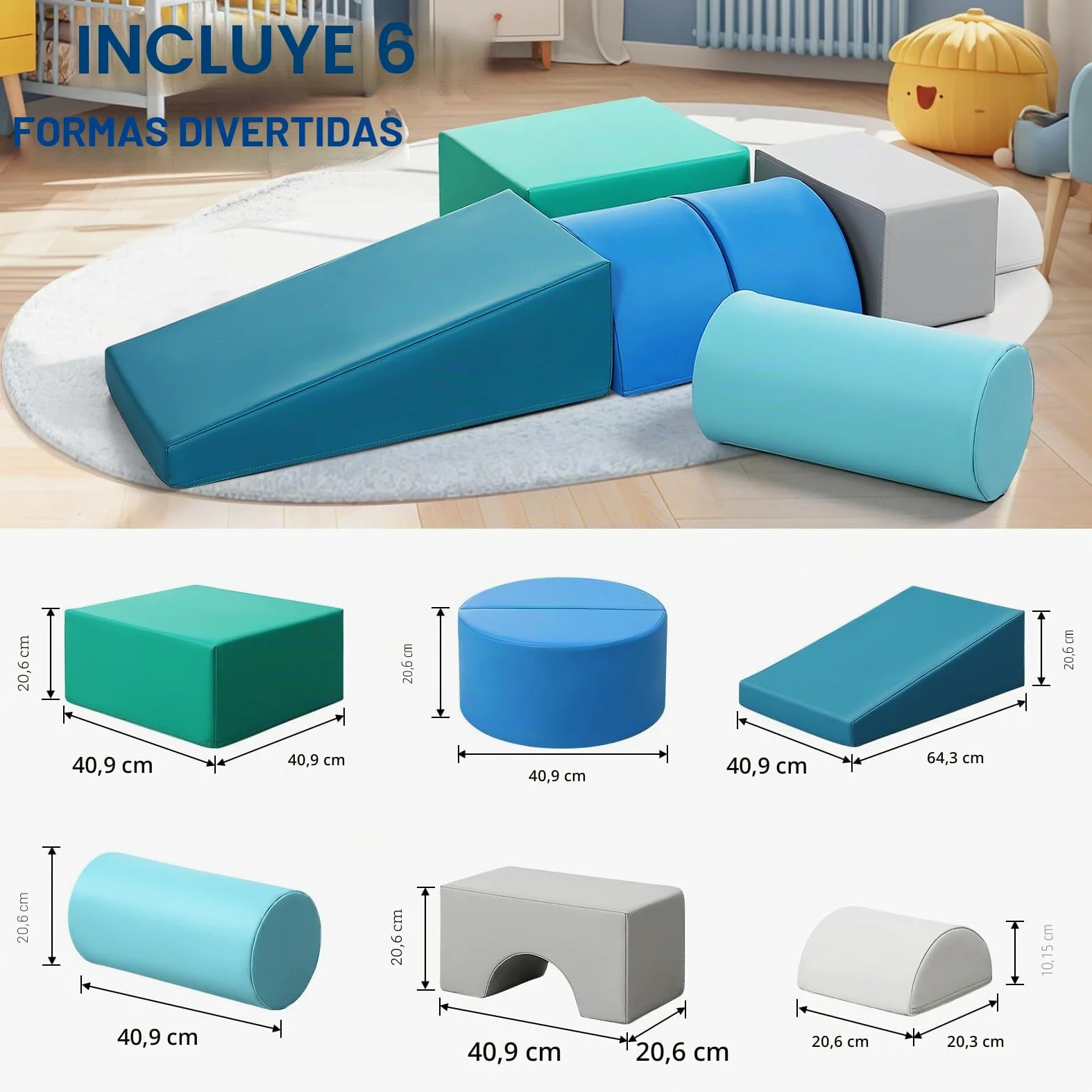 JungleDove Juego de 6 Bloques de Espuma para Niños: Cuero PU Bloques Psicomotricidad Infantil - Set de Escalada Arco Elíptico Suave Ligero para Interior Infantil para Escalar y Niños de 4 Años