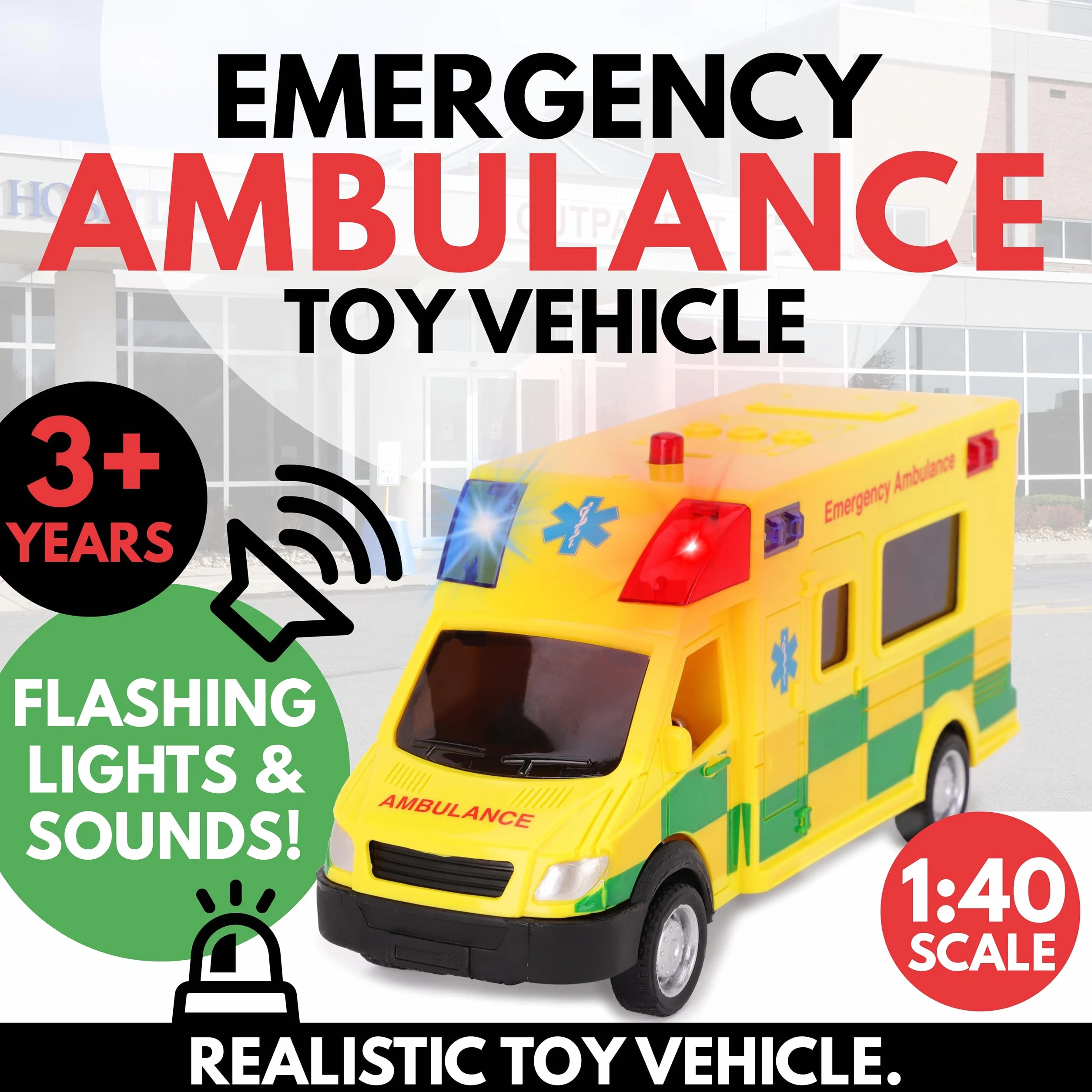 Toyland® Ambulancia - Juguete de emergencia con luz y sonido, escala 1:40, vehículo de juego, a partir de 3 años