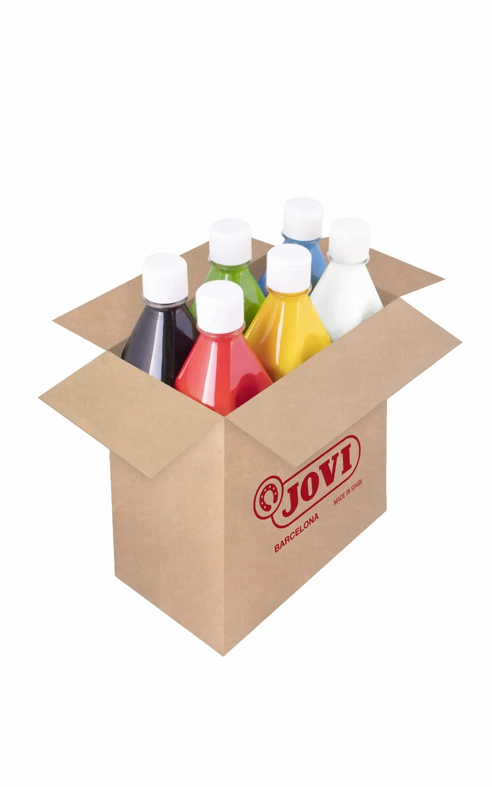 Jovi - Témpera líquida 6 botes de 500ml, colores primarios, formato escolar | fácil de lavar - sin gluten