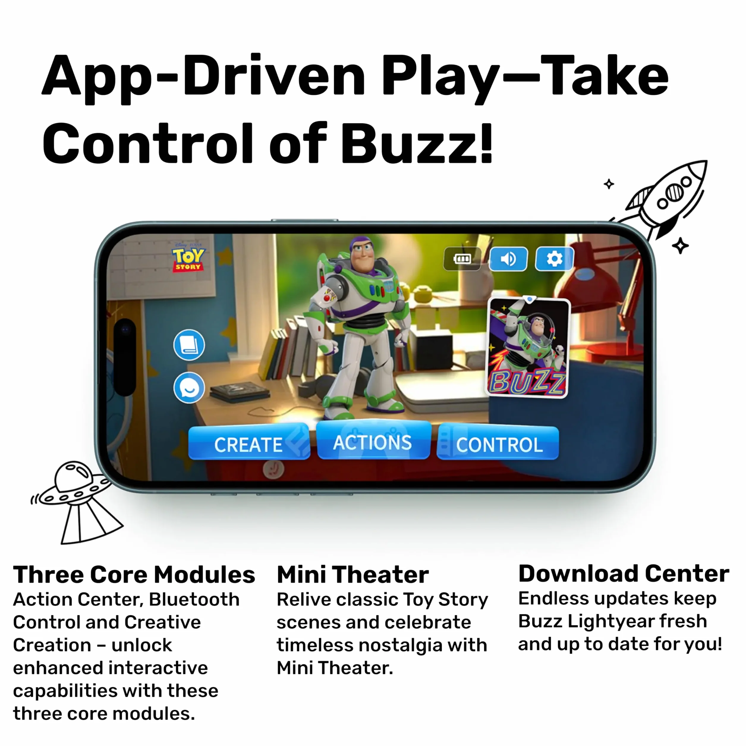 Robosen Robot Interactivo Buzz Lightyear – Control por Voz y App, Movimientos realistas, 200+ Clips de Audio, Modo Mini Teatro, acciones programables, alas Extensibles, láser y Efectos LED