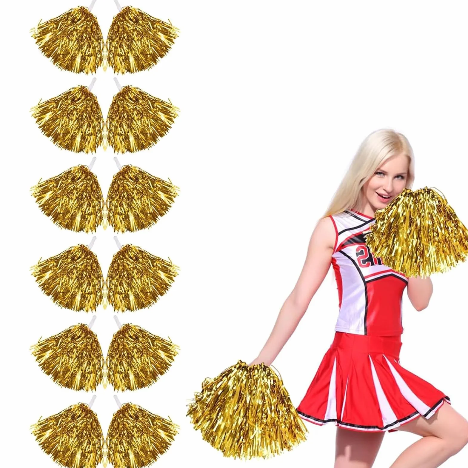 Pompones de Animadora 12 Piezas Cheerleader Poms Metálicos con Mango para Competición Deportiva