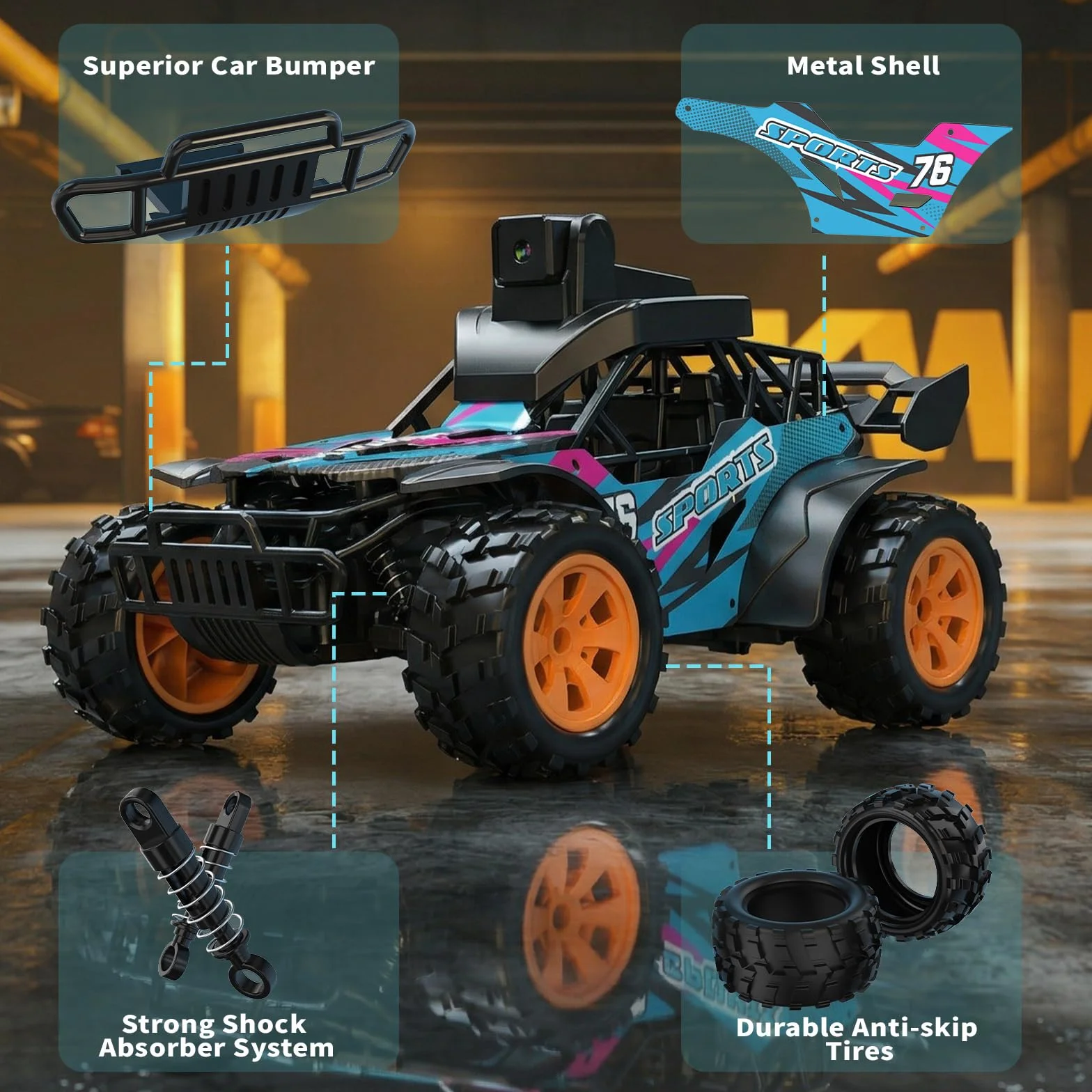 Coche RC con Cámara, 2.4GHz con Pantalla LCD de 2.8" y Cámara Ajustable de 60°, Video en Vivo, Control Dual App/Radio, 2 Velocidades, Recargable para Todoterreno, Regalo para Niños y Adultos