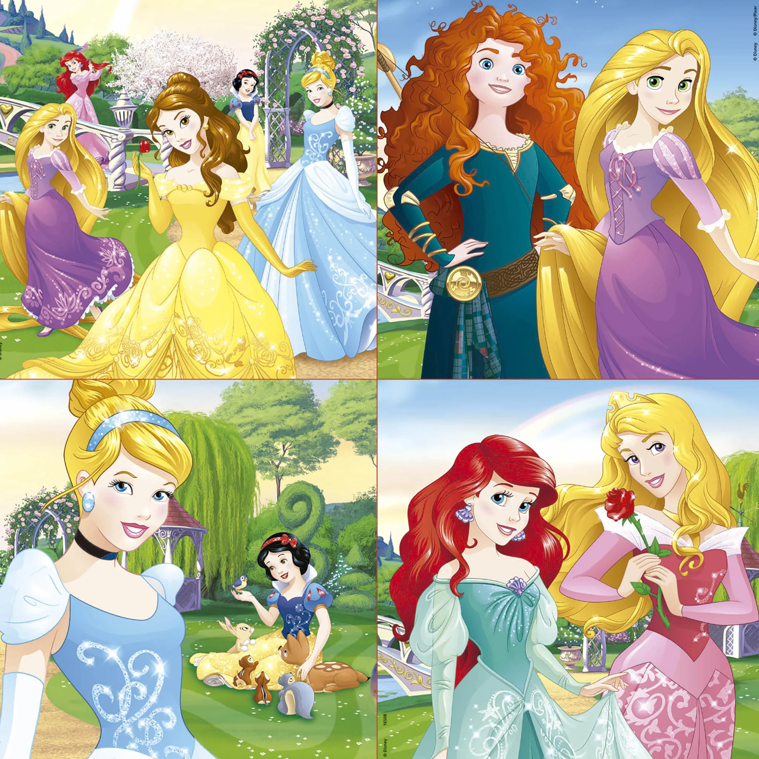 Educa - Princesas Disney | Set de 4 Puzzles Infantiles progresivos de 12 a 25 Piezas | Medida una Vez montado: 16 x 16 cm | Compuesto por Grandes Piezas | A Partir de 3 años (16508)