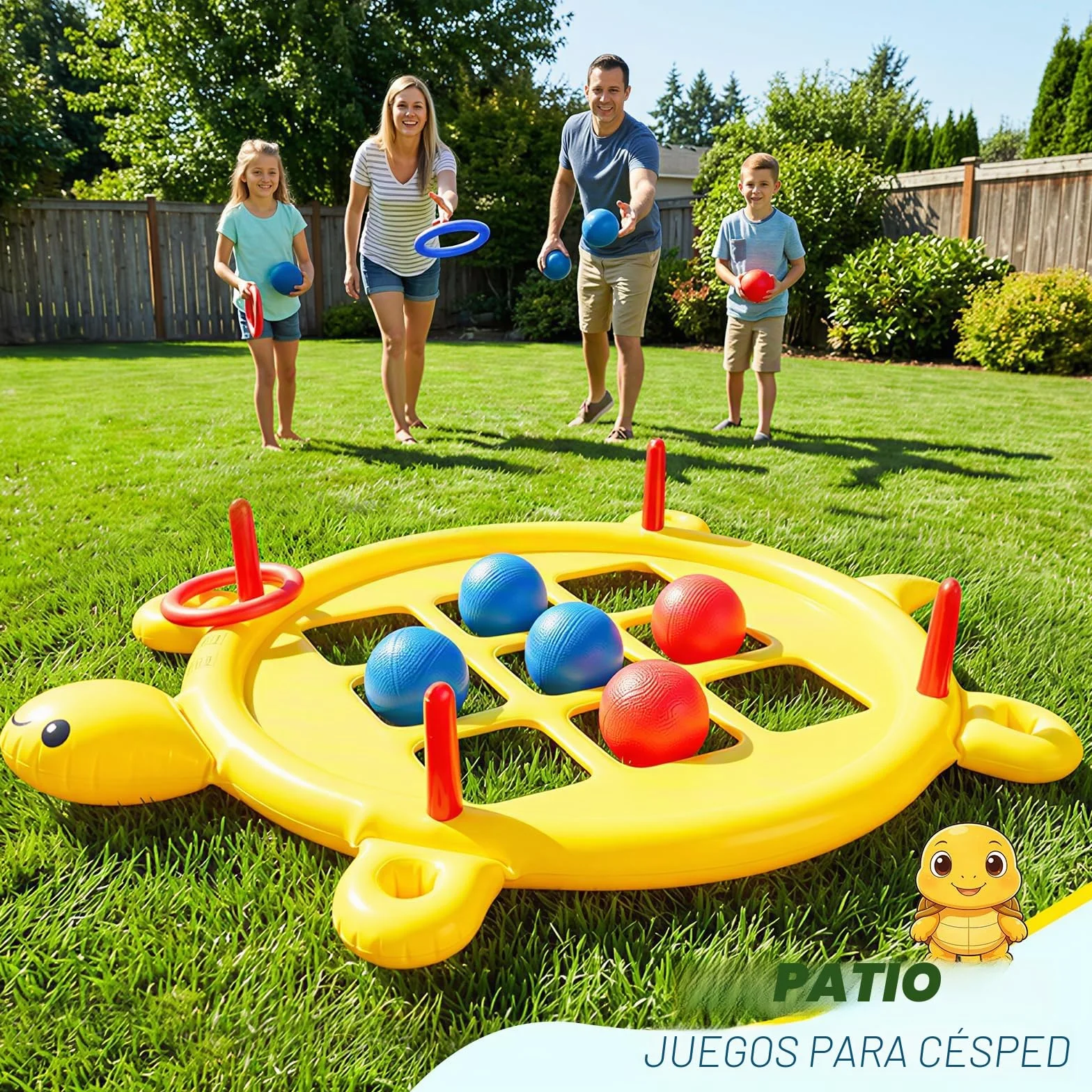 Juego 2 en 1 de Tres en Raya Hinchable con Lanzamiento de Anillas, 10 Pelotas y 10 Anillas, Flotante Gigante con Portavasos