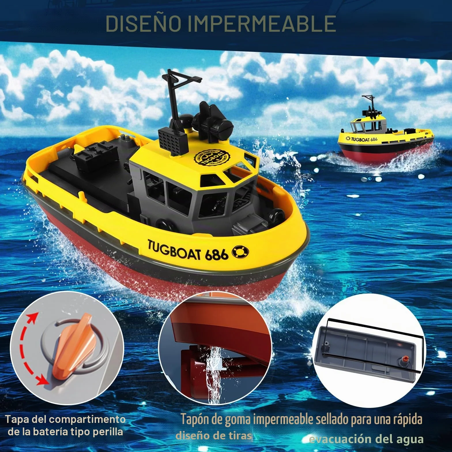 FORMIZON Barco Teledirigido, 1:72 Barco Teledirigido De Bricolaje A Escala, 2.4GHz Lancha Teledirigida con Luces LED, Juguetes Acuáticos de Verano para Niños y Adultos