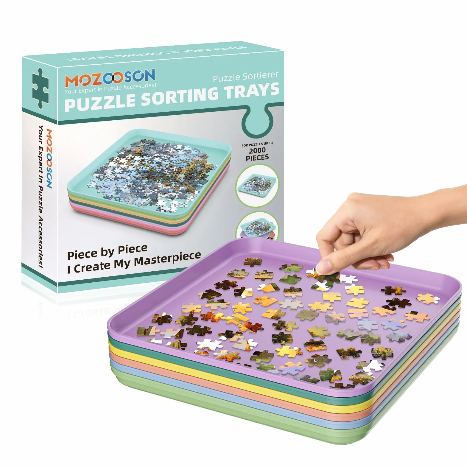 MOZOOSON 6 Bandeja Clasificadora de Rompecabezas, Puzzle Organizer, Guarda Puzzle hasta 1000 1500 2000 Piezas, Prácticos Accesorios para Puzzles