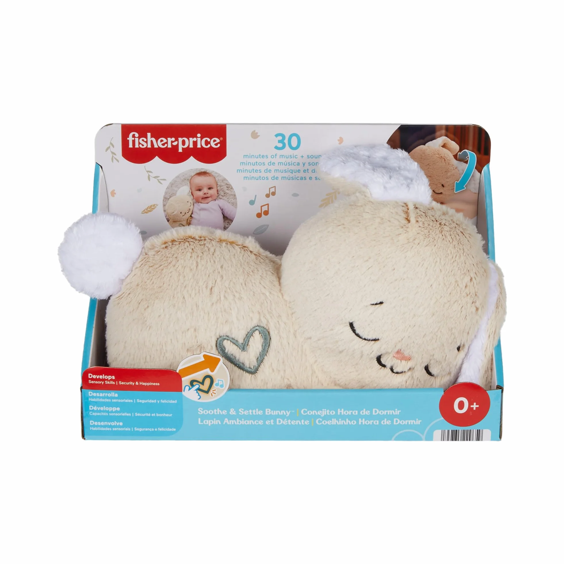 Fisher-Price Conejito Hora de Dormir, Peluche para bebés Que Ayuda a relajar y calmar al bebé con Sus Movimientos rítmicos, Luces y música, Juguete Regalo para recién Nacidos, HXG97