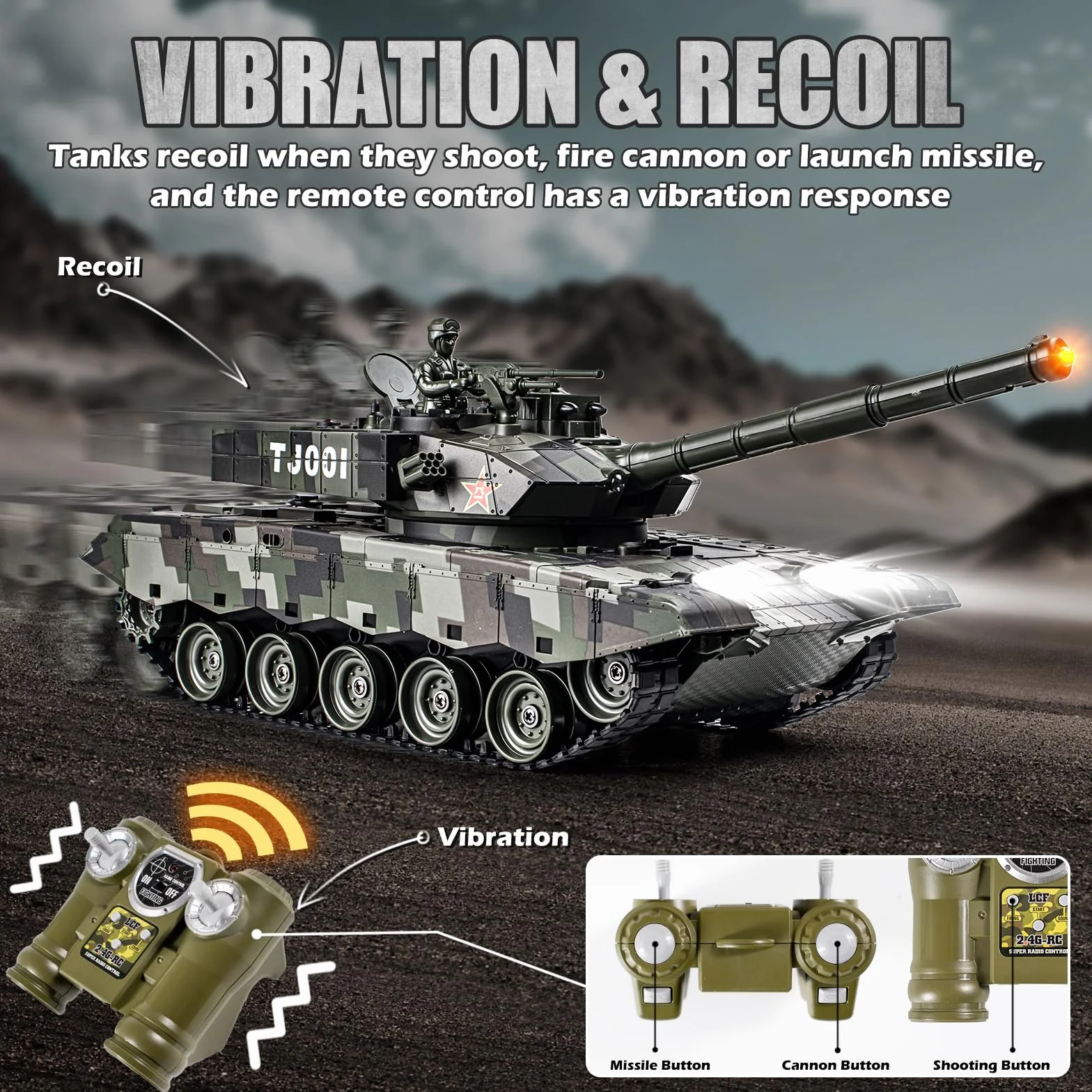 Supdex Tanque Control Remoto 1/24, Tanques Radiocontrol China 99 VS Russian T90, 2,4 GHz Tanque de Guerra con Luz y Humo, Efectos de Sonido, Juguetes de Tanque Apto para Niños a Partir de 6 Años