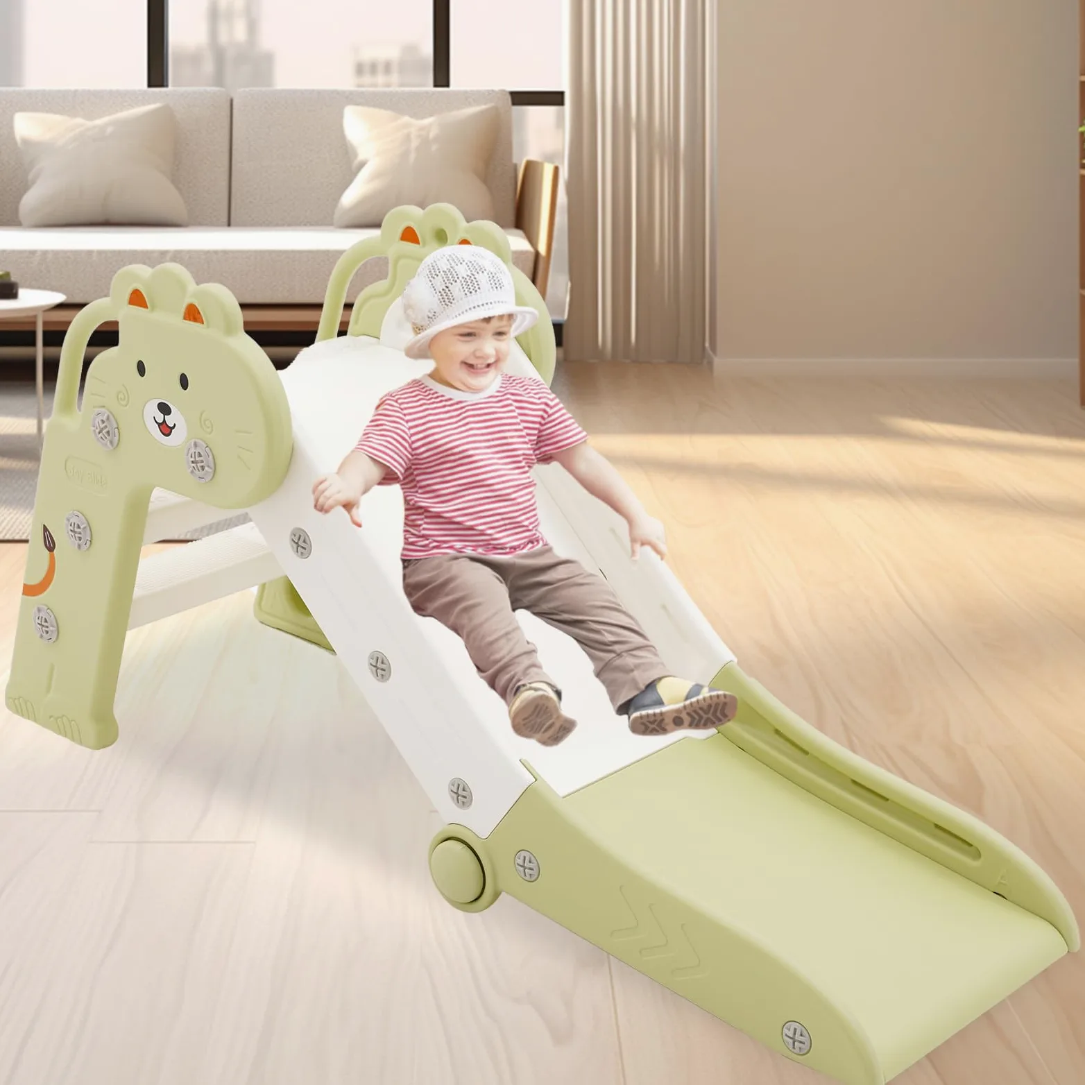 HOMCENT Tobogán para Niños Plegable, para Exteriores e Interiores, para 1-3 años, tobogán de jardín para niños, Esquinas Redondeadas, Ahorra Espacio, 111x54x37 cm, Verde