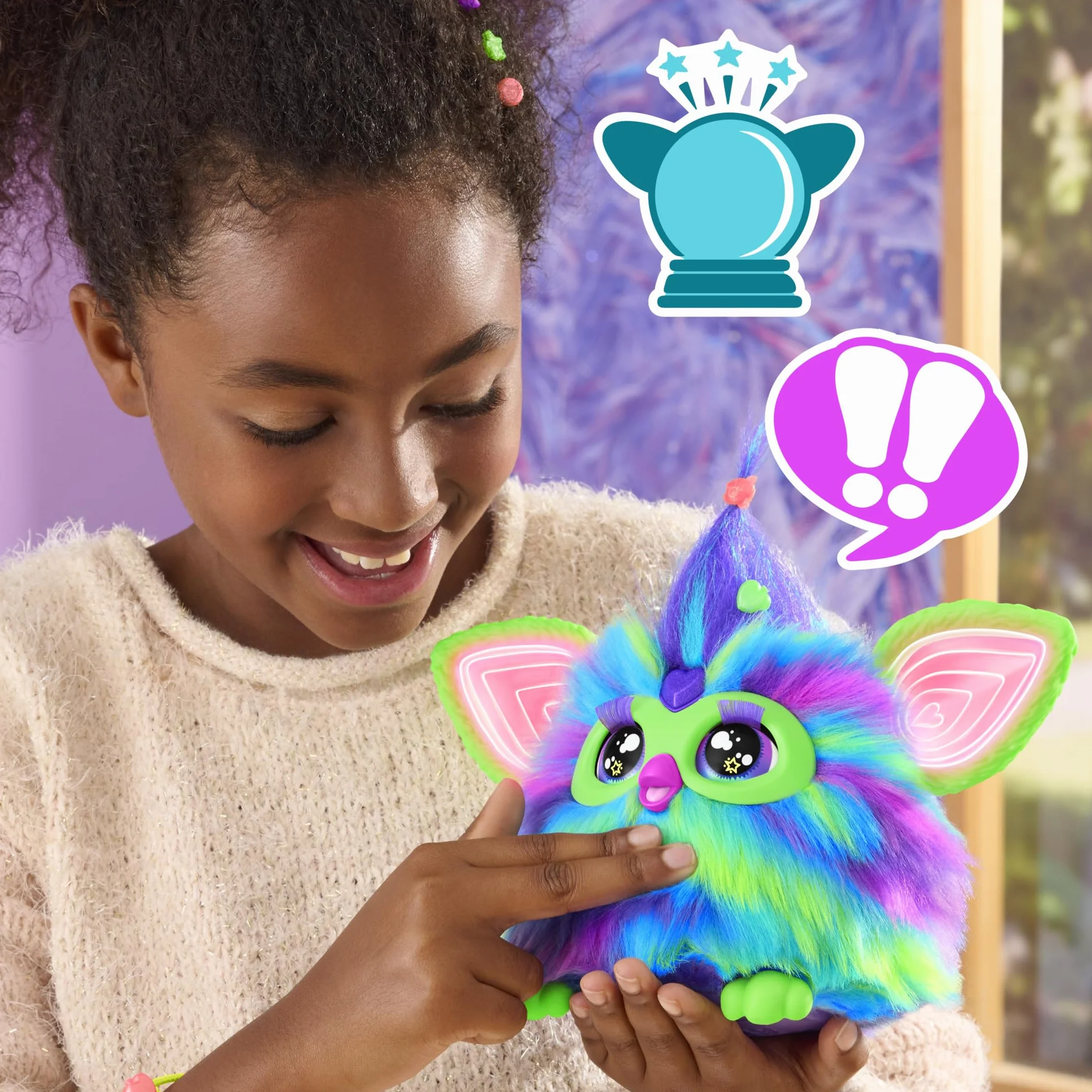 Furby Galaxy, Juguete de Peluche Interactivo Que Brilla en la Oscuridad - Versión en Español, Juguete Electrónico para Niñas y Niños, Regalo de Papá Noel y Reyes Magos