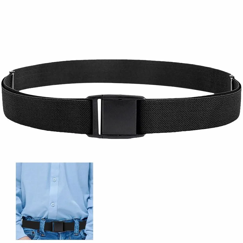 Cinturón de tela universal para niños, ajustable sin metal, negro, talla única