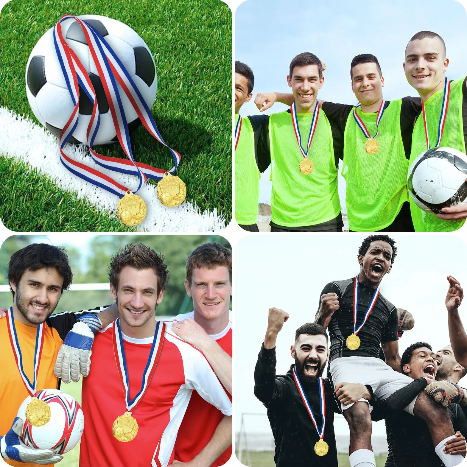 Medallas de Metal Dorado para Fútbol, Paquete de 12 con Cinta para el Cuello