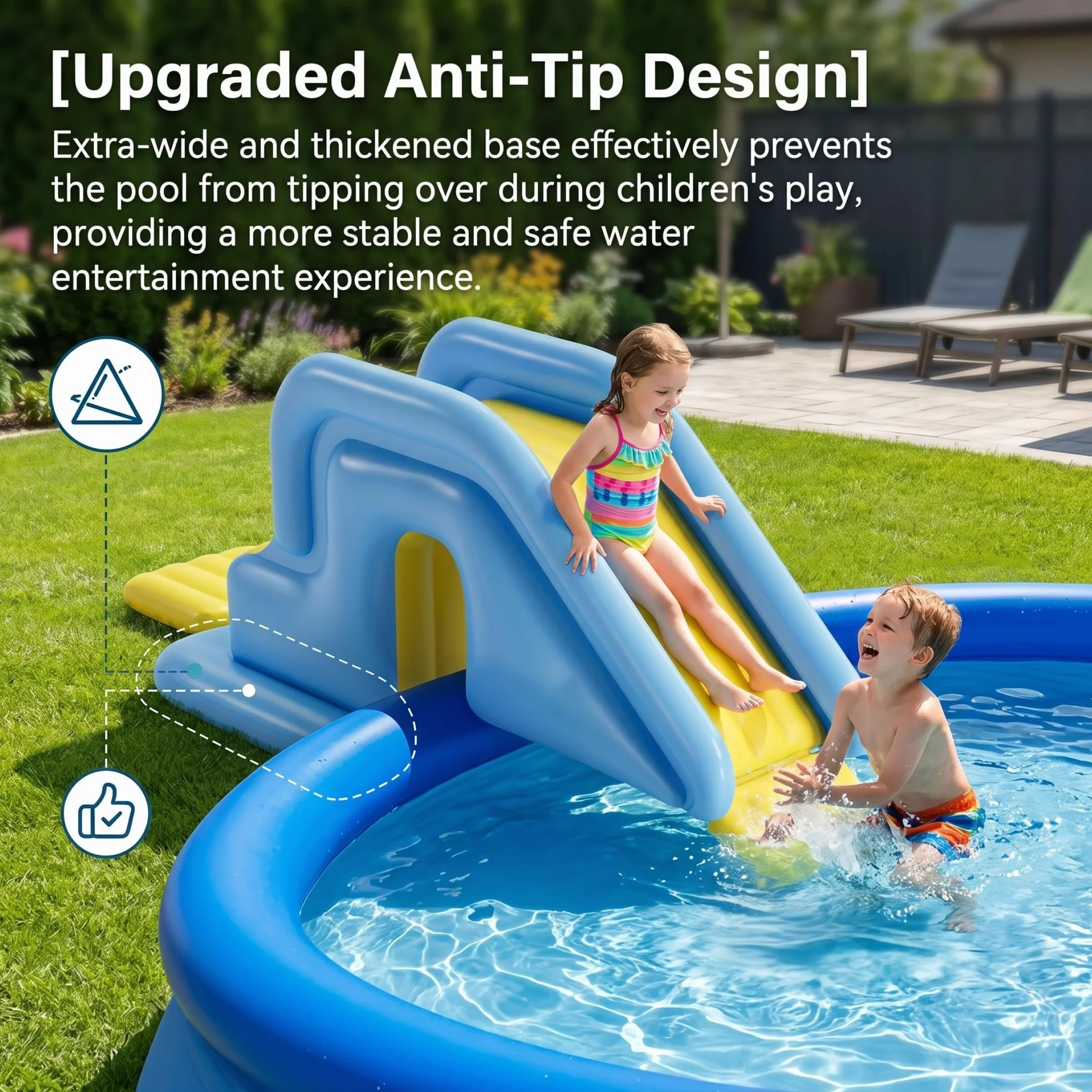 Tobogán Inflable para Piscina, tobogán acuático Inflable, fácil Almacenamiento para Uso y Patio Interior, Azul Claro, con Bomba de pie