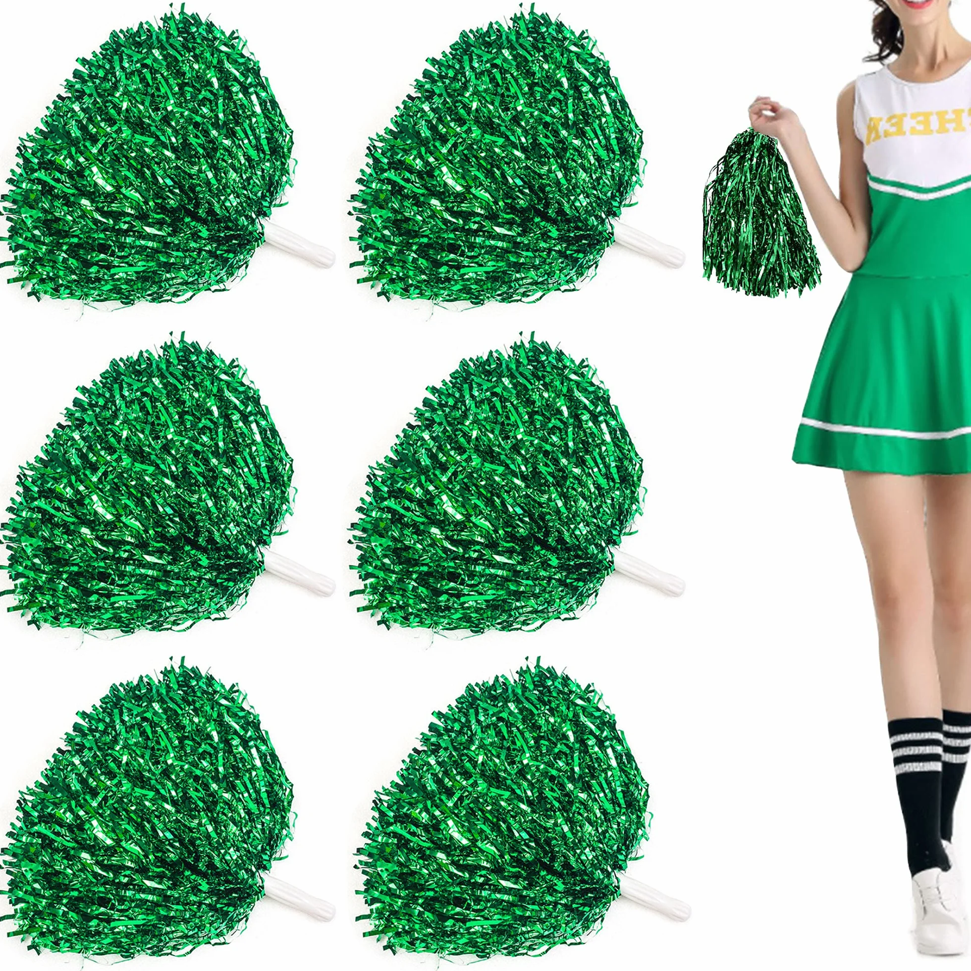 Cheer Leader Poms Bright Metallic Cheers Ball Squad Pompons Hand Flower Spirit Cheering Pom Sports Games Team 6 PCS