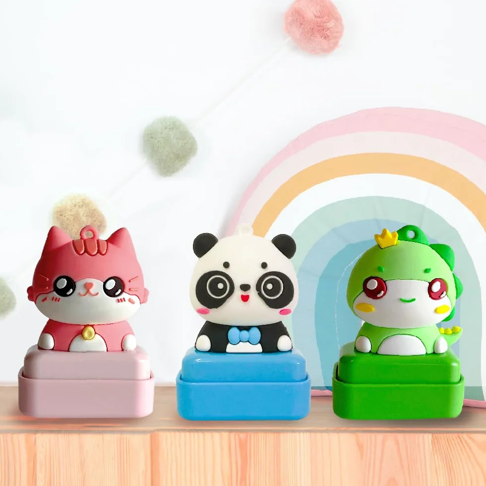 Transparent Gift Sello Personalizado para Ropa Infantil con Nombre Muñecos Animales. Sellos Personalizados Ropa Niños. Sello para Marcar. Tinta Negra Resistente al Agua. Regalos de Vuelta al Cole