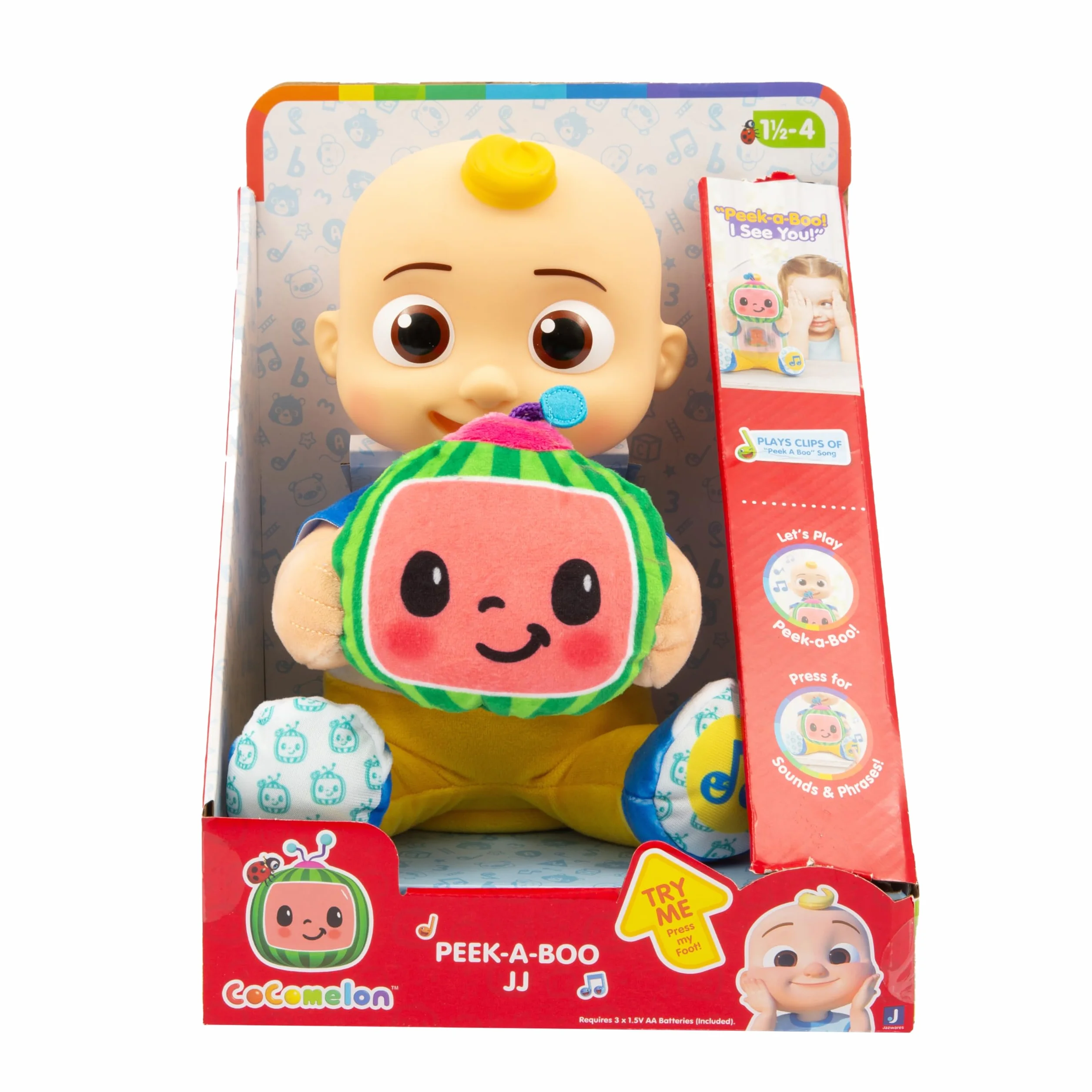 Giochi Preziosi Cocomelon Peek A Boo JJ - JJ en versión Césped de 30 cm con Sonidos y Movimientos motorizados Pr Jugar al bubu Siete Años, para niños a Partir de 2 años, Ccm41000