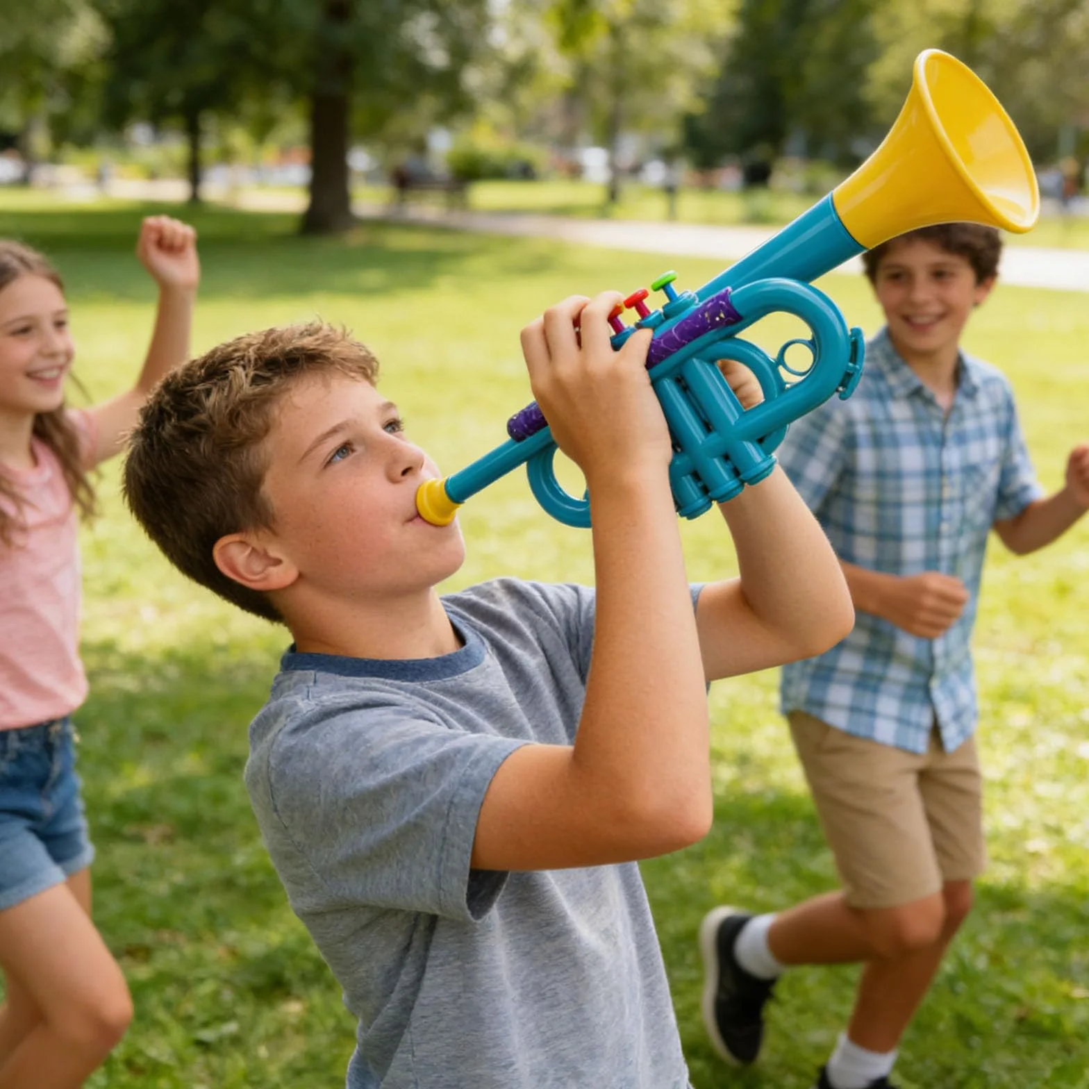 Generisch 2026 Trompeta de juguete para hacer música interactiva, padres e hijos, instrumento musical, guardería, escuela, niña, niño (azul cielo, 35 x 10 x 8,5 cm)