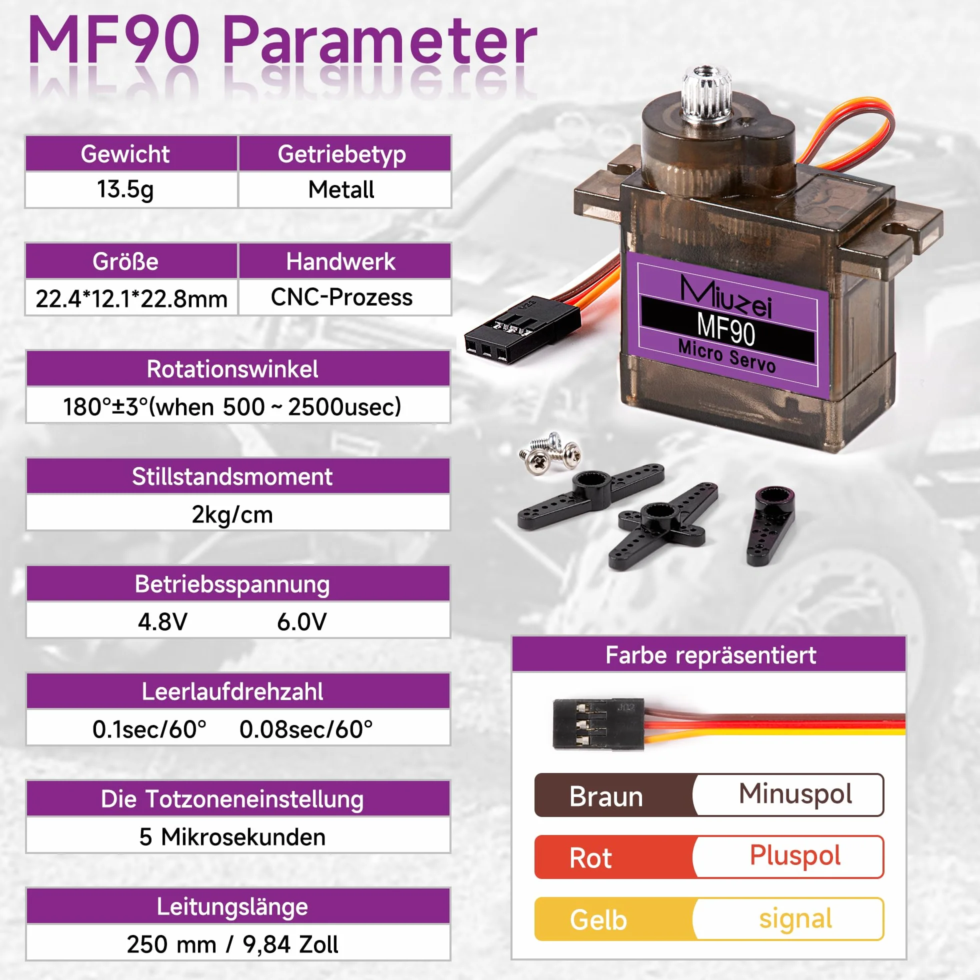 Miuzei Servo Motor Engranajes de Metal 10 Piezas RC 9G Micro Servo 180 Grados Mini Motor para Arduino Modelo Brazo Robot Avión 1/10 1/8 Coche Barco con Cable Servo Cuerno