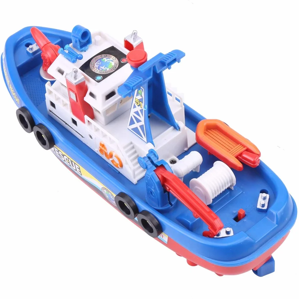 Barco de Juguete para Niños, Barco Rociador de Agua con Sonido y Luz de Flash para Diversión, Plástico Rojo/