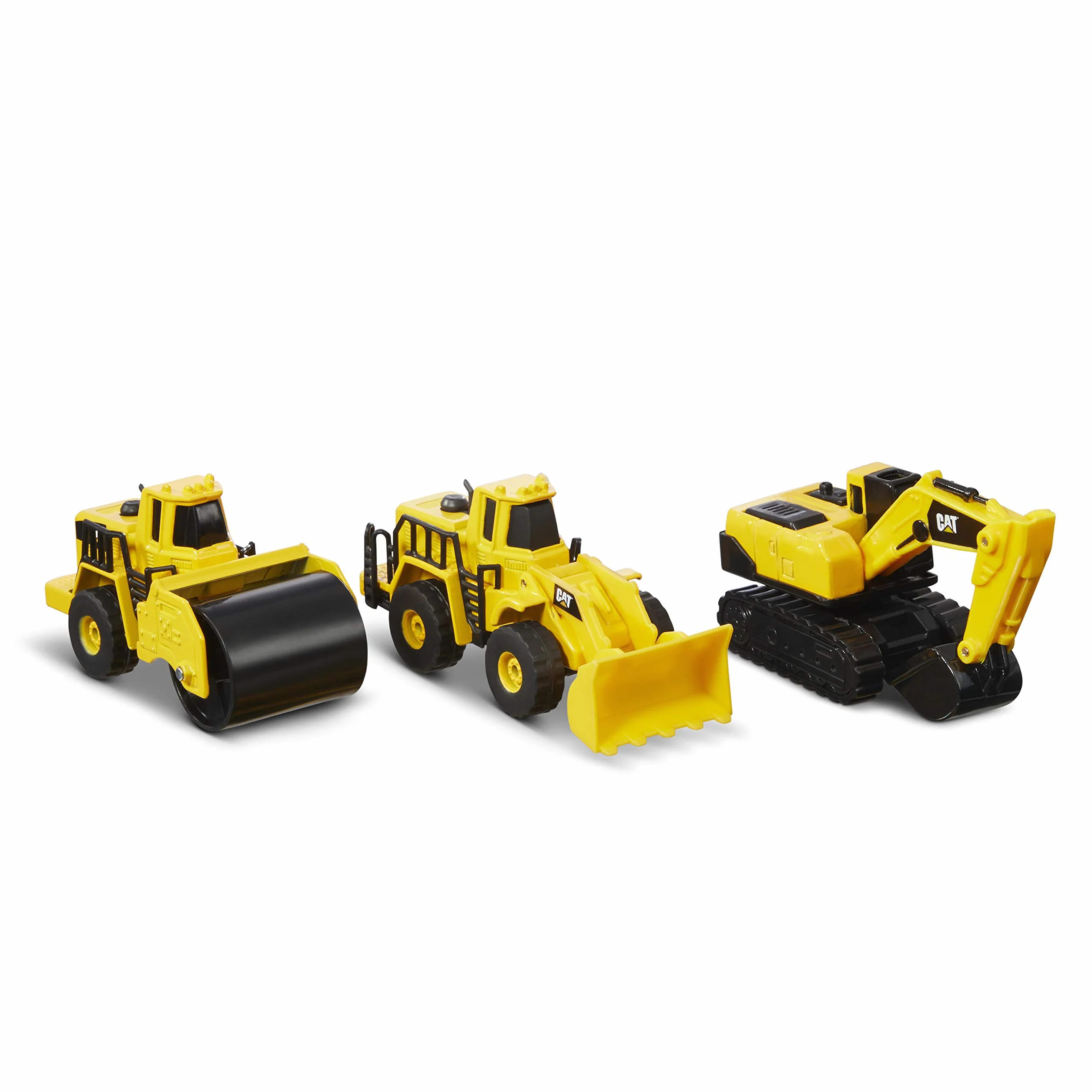 CAT Construction Toys, Die Cast Metal 3 Pack Vehicles - Wheel Loader, Excavator & Steam Roller Toy Set with Moving Parts, Push-Powered, Heavy-Duty Metal, Kids Ages 3 +