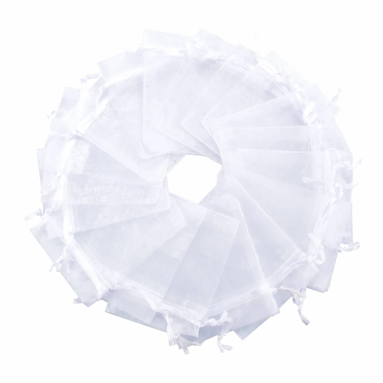 OWill 50 Pcs Bolsitas de Tela Pequeñas 7x9cm Bolsas de Organza Blanco,Bolsitas Regalo Pequeñas para Joyas con Cordón para Boda Favores Joyas y Dulces,festivales y fiestas
