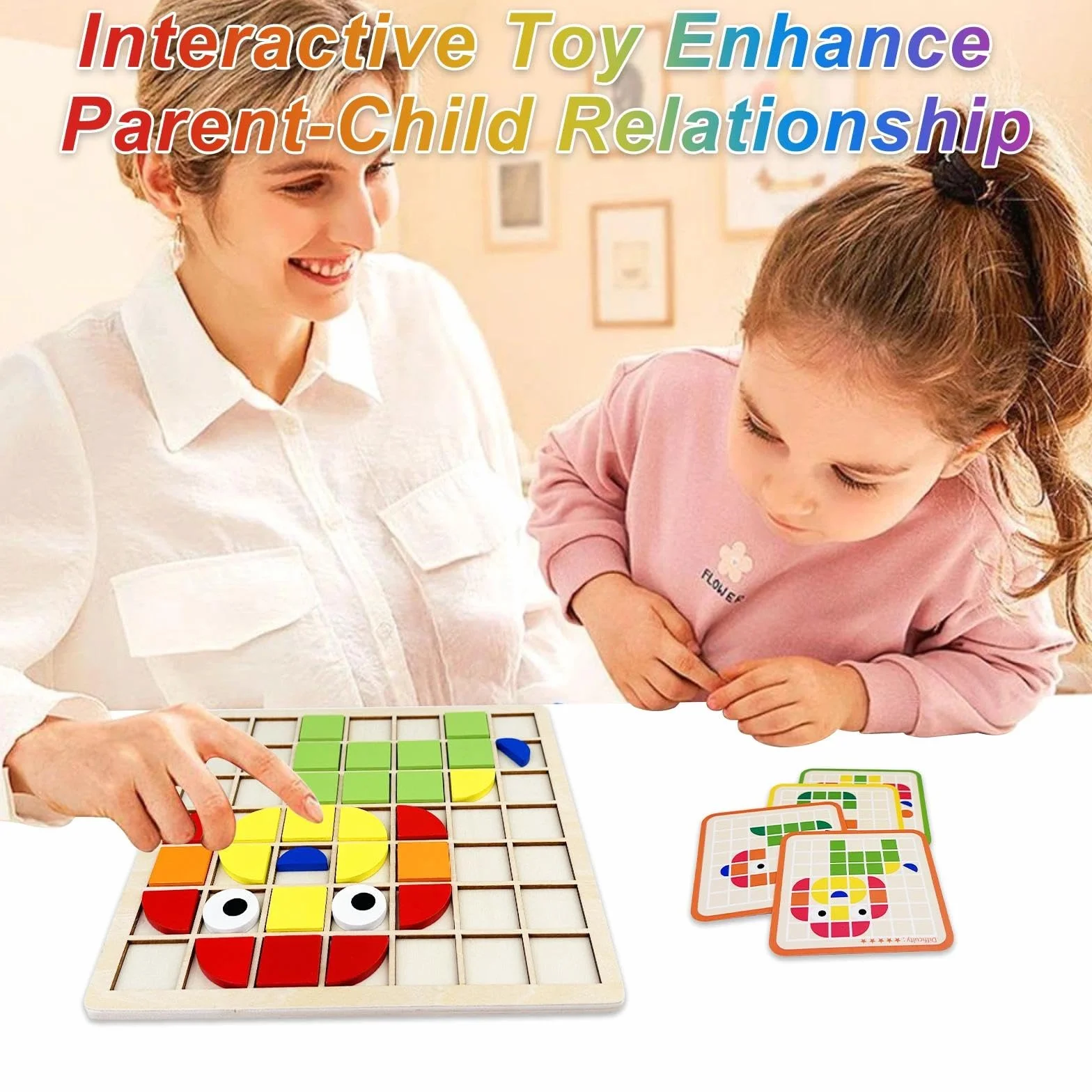 120 Piezas Puzzle de Mosaico Madera con 20 Tarjetas, Rompecabezas con Forma Geométrica, Juguete Puzzles de Tangram, Bloques de Patrones de Madera, Juguetes Montessori Niños 3 4 5 6 Años