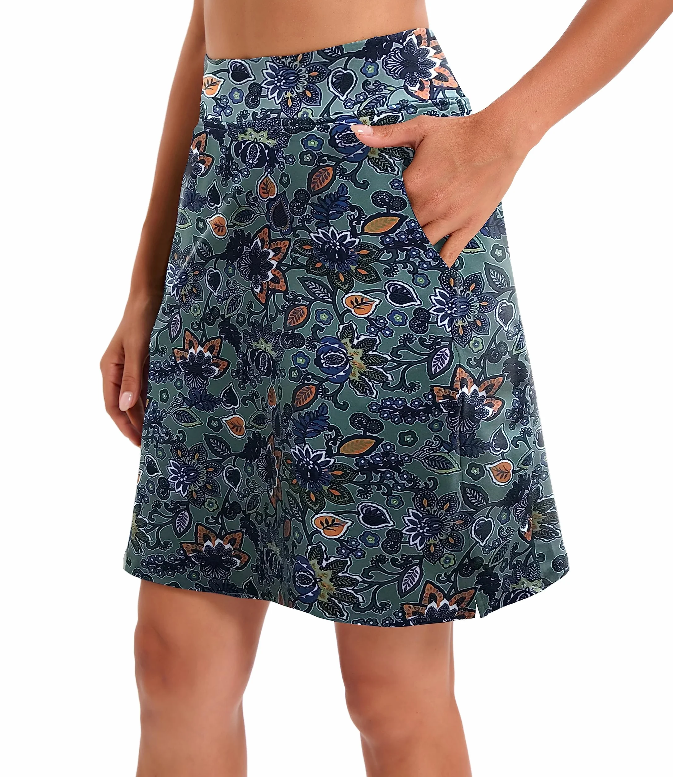 Falda pantalón de golf para mujer con bolsillos, cintura elástica, longitud hasta la rodilla