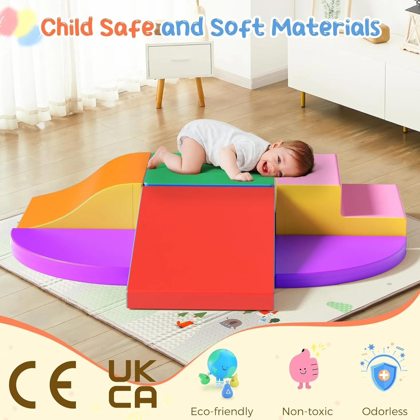6 Bloques de construcción de Espuma para niños, no tóxicos e inodoros con Funda Antideslizante, Bloques de Escalada para Interiores y Paisaje de Cangrejo para bebés y niños pequeños
