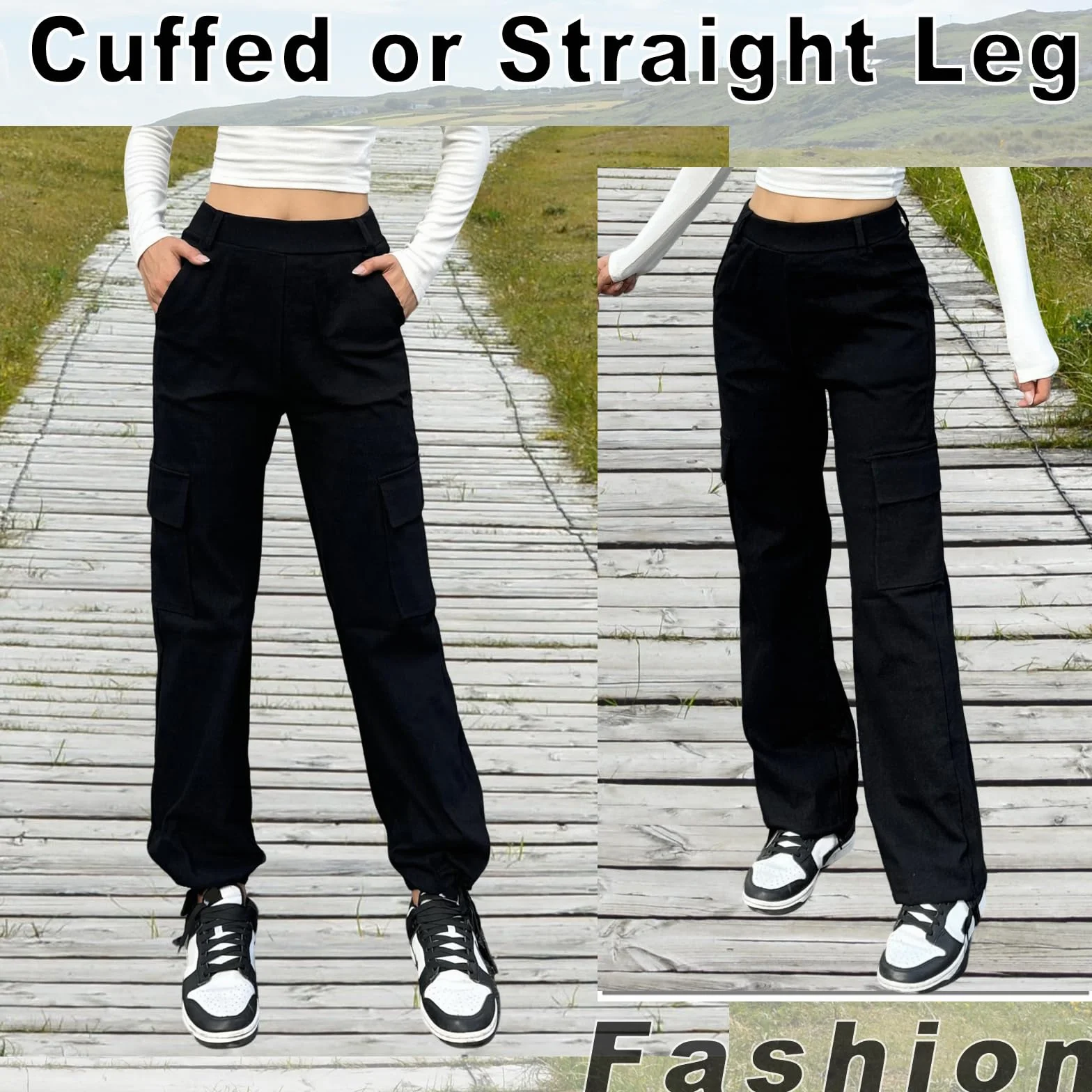 Pantalones Cargo Mujer Cintura Alta Puños Ajustables 4 Bolsillos Elasticos Y2K Punk